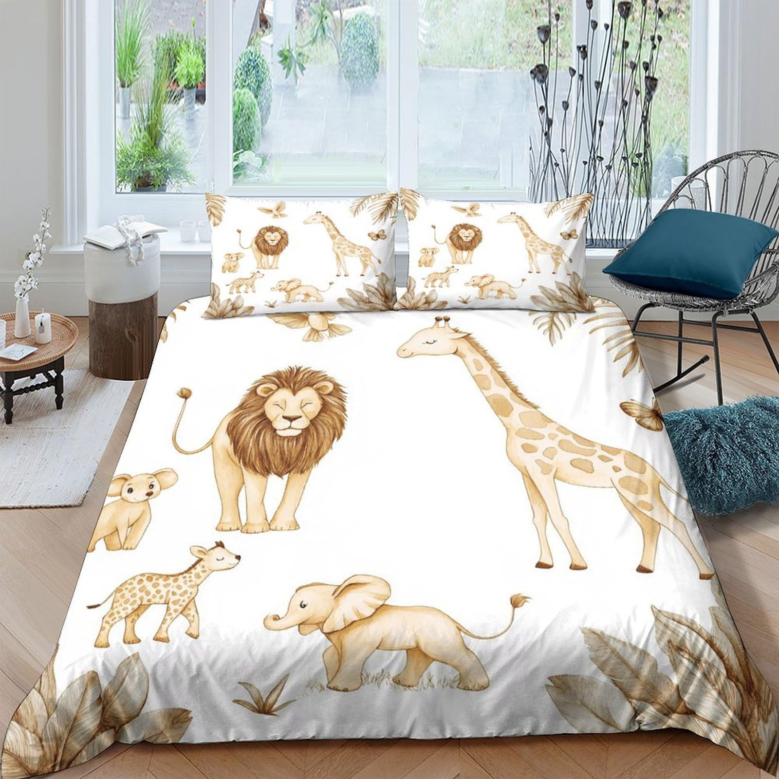 Ctjqhvkz Style-1 3D Printed Safari Lion Fitted Sheet Microfiber Soft Giraffe Mattress Cover For Bedroom Dorm Easy Care Anti-Slip Decor Single（135X200cm）