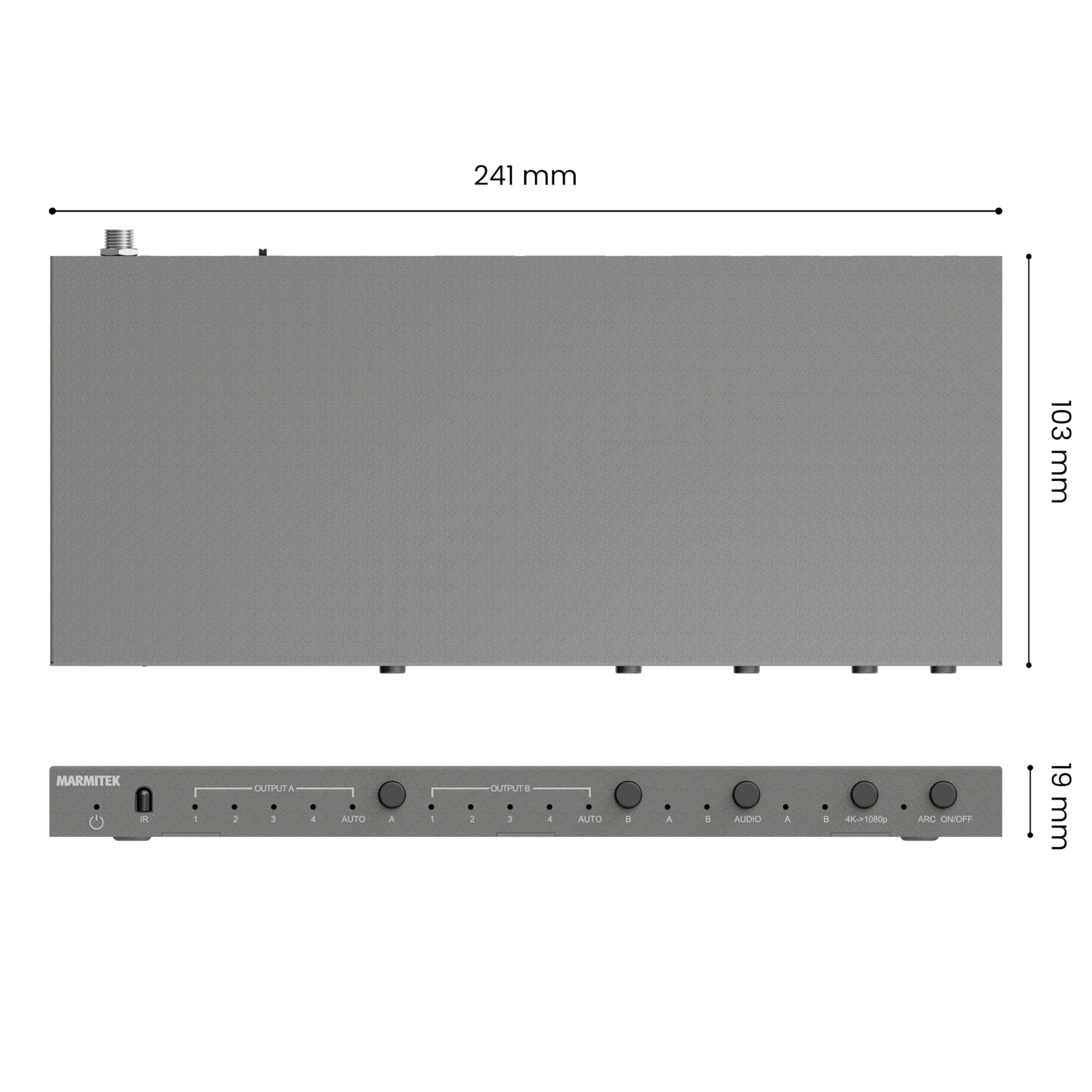 Marmitek MS420 - Matryca HDMI 4x2 4K60 do TV i projektora ARC CEC | Przełącznik matrix HDMI 2.0, 4 źródła na 2 ekrany, downscaler 1080p, Toslink, ARC, CEC, EDID i pilot