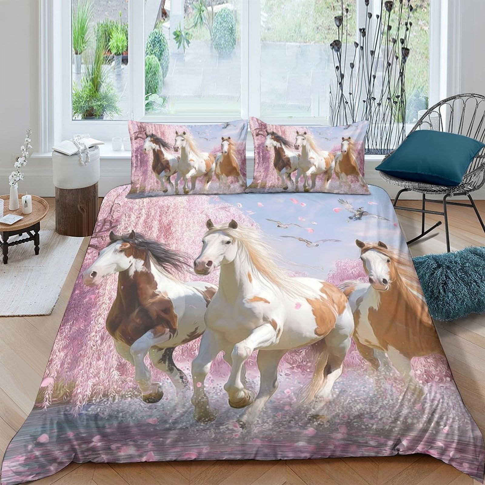 Ctjqhvkz Style-5 3D Printed Running Horse Fitted Sheet Microfiber Soft Breathable Sunset Meadow Mattress Cover For Bedroom Decor Single（135X200cm）