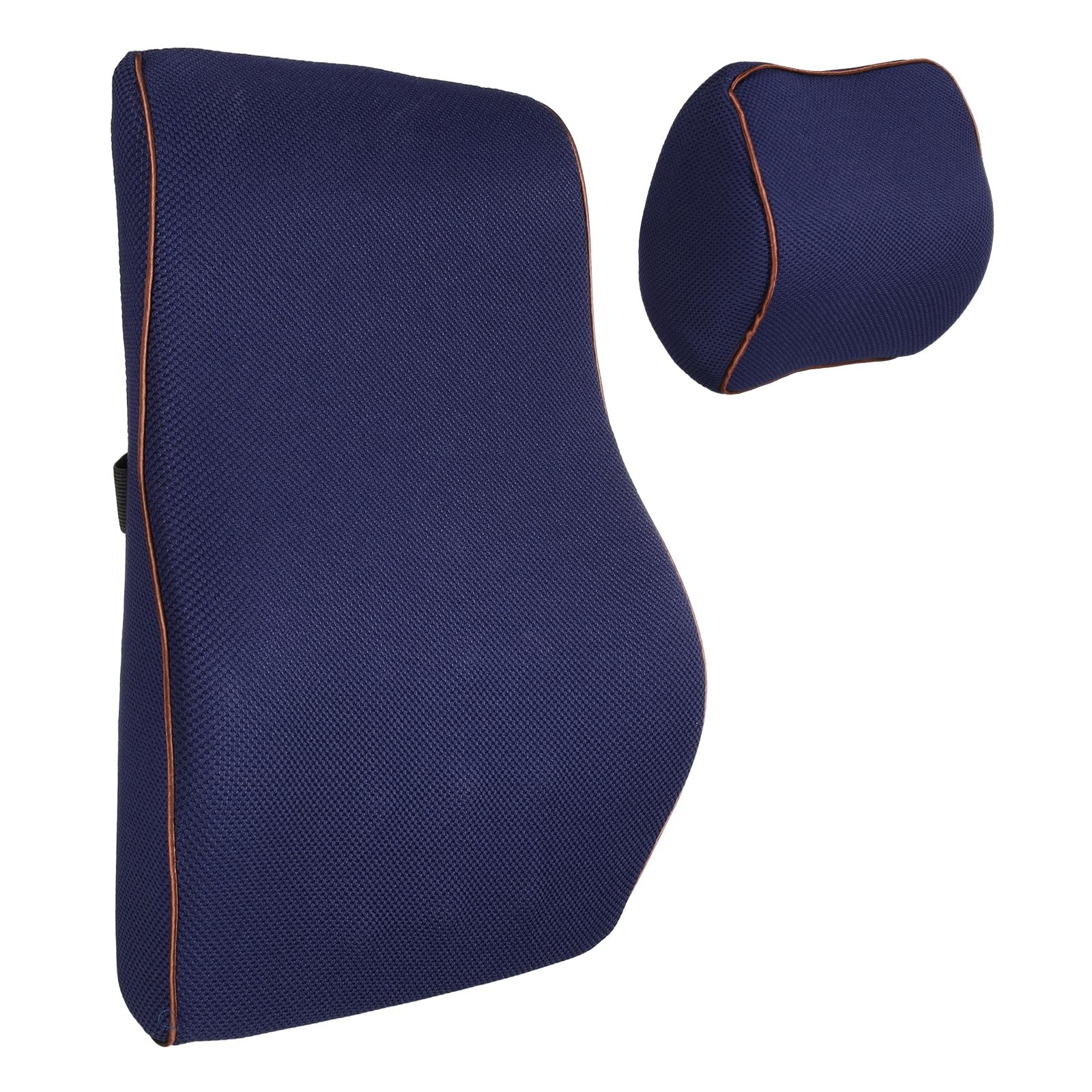 QUARKZMAN Juego De Almohada para Cabezal Y Soporte Lumbar De Coche Memory Foam Ergonomico para Asiento De Auto Y Oficina Color Azul Marino