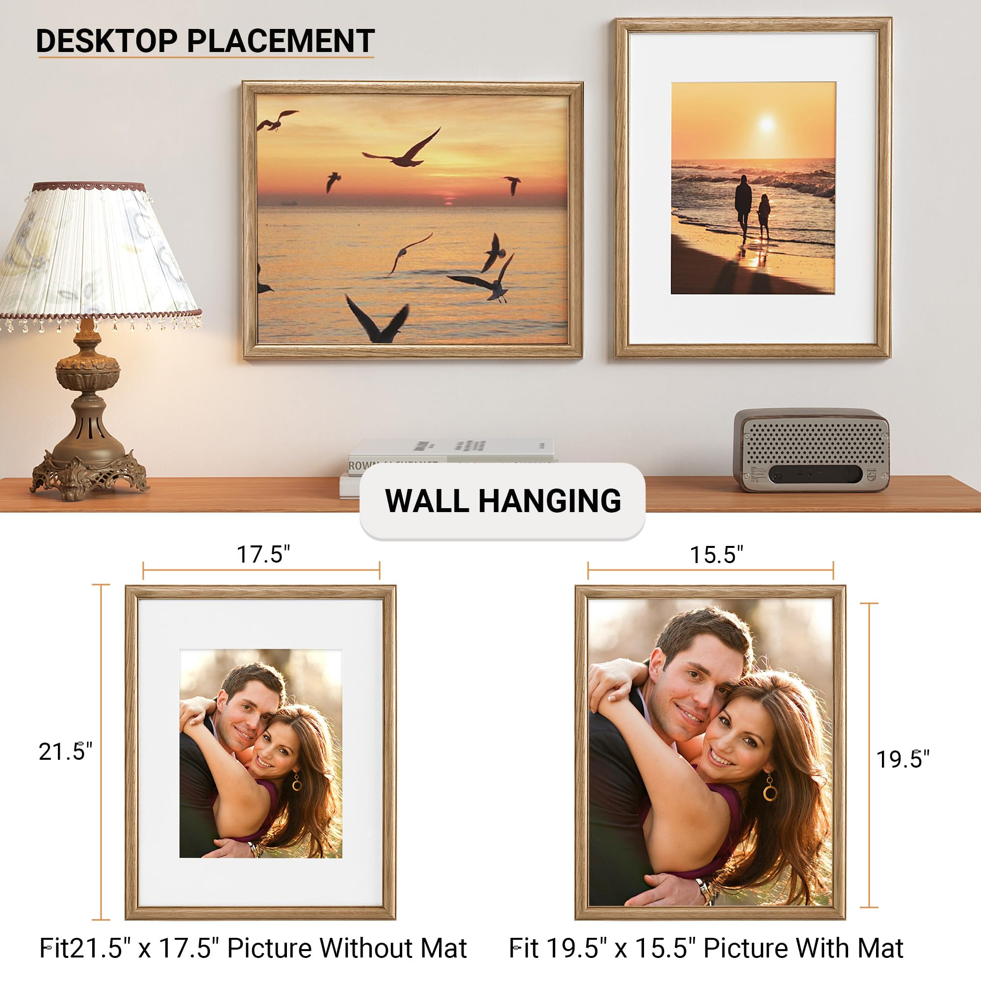 Heimlove 16x20 Picture Frame,16 x 20 Solid White Oak Photo Frame Matted to 11x14 with Tempered Glass,16