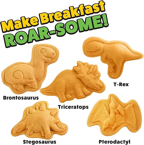 Miniatura 3 de Mini waflera de dinosaurio, 5 dinosaurios diferentes en forma de 3D de doble cara en cuestión de minutos, diversión de desayuno para niños y adultos