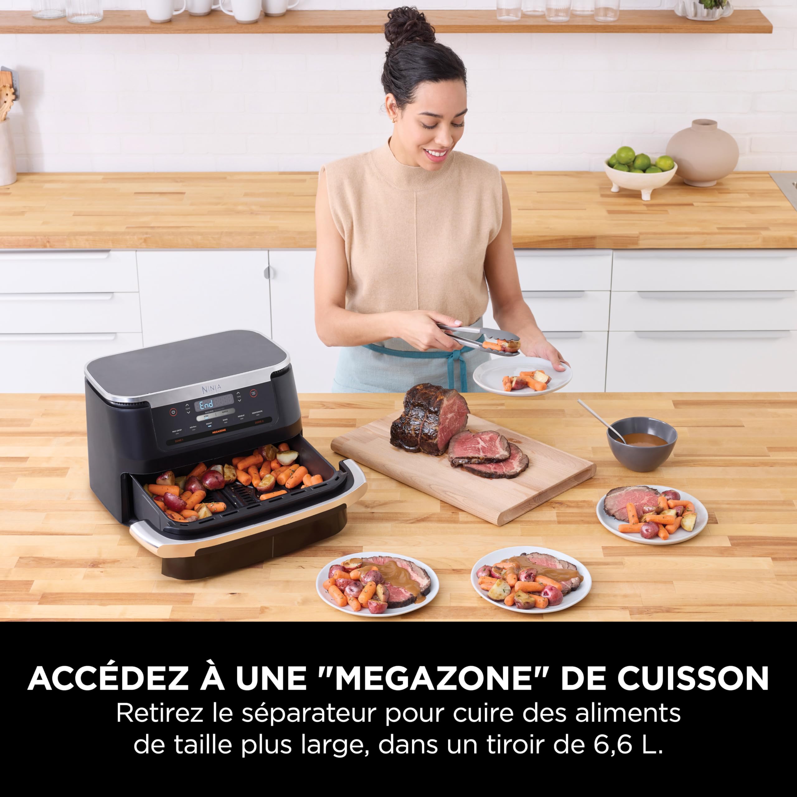 Ninja FlexDrawer Friteuse sans huile, Air Fryer à double bac 6,6L AF550EU | compartiment 6,6L, appareil de cuisine multifonction 6-en-1, modes Air Fry/Roast/Bake, compatible lave-vaisselle, noir