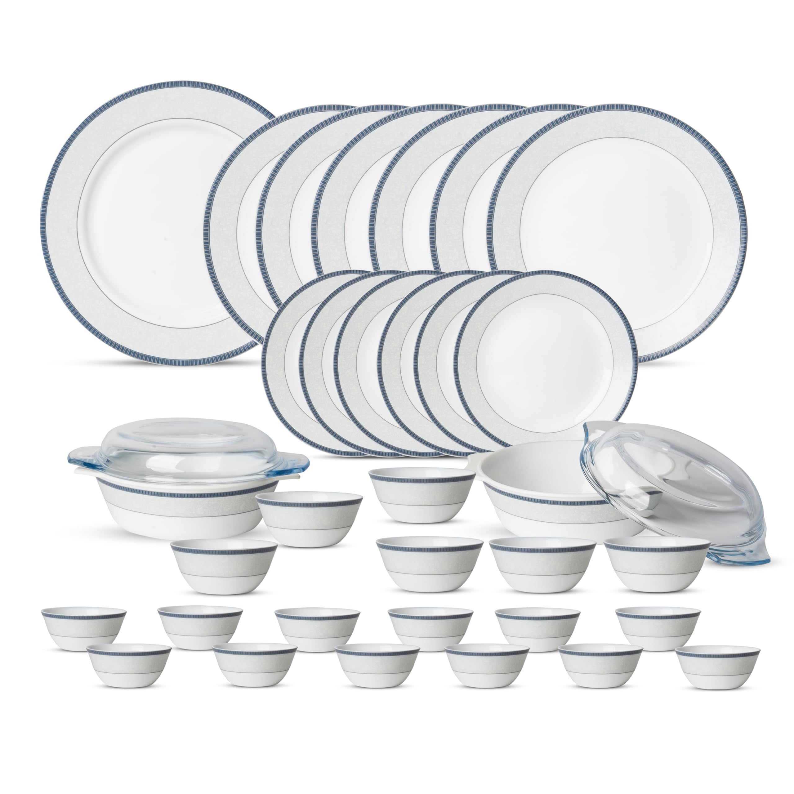 Sponsored Ad - Amaya Blue 35 Pcs Dinner Set, Sovrana Collection, (Blue, Super White), Microwave & Dishwasher Safe, OpalGlass