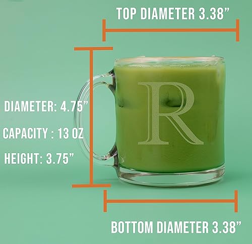 Miniatura 5 de Spotted Dog Company Taza de café de vidrio transparente con monograma grabado de 12 onzas (letra R), regalos personalizados de café A-Z para amantes