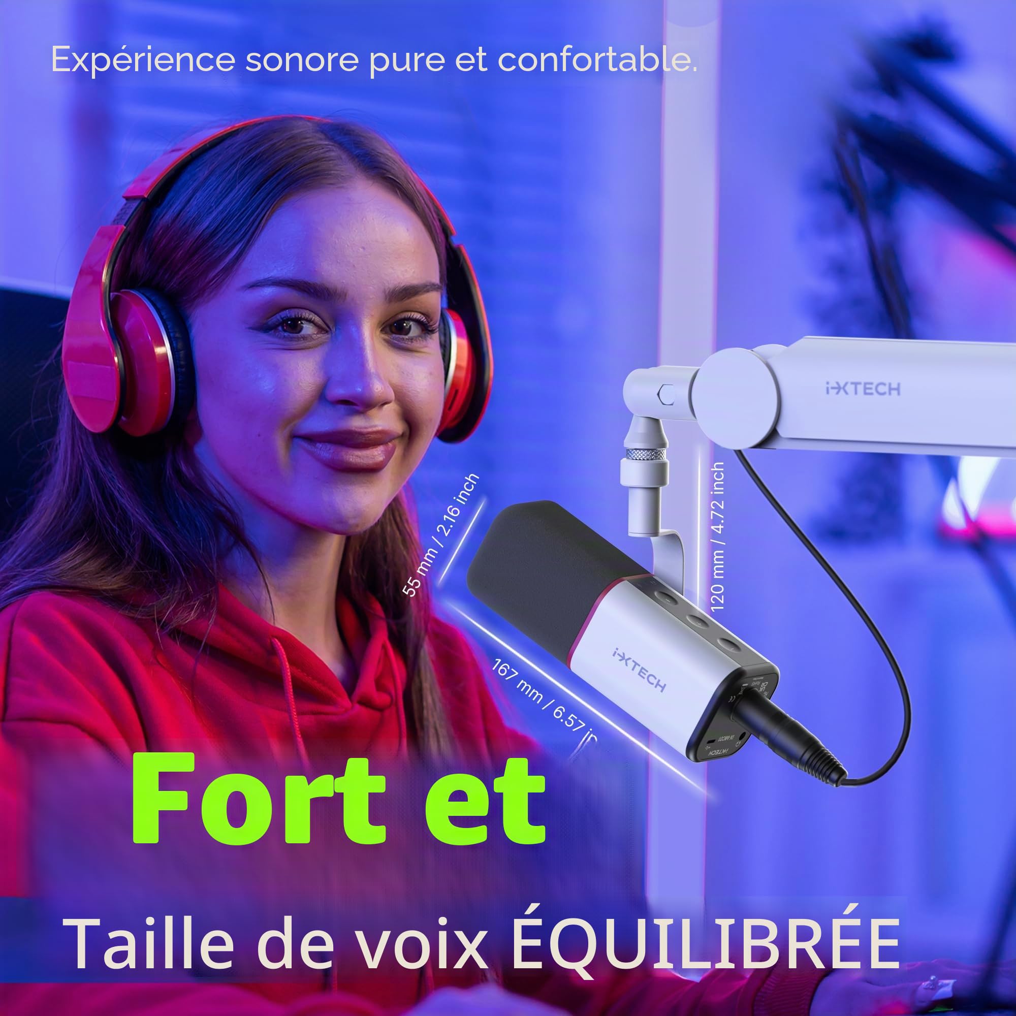 IXTECH Microphone Dynamique cardioïde avec Cache-Micro, Microphone Vocal USB XLR pour podcasting, Streaming, Enregistrement, Jeux et Voix Off (Blanc)