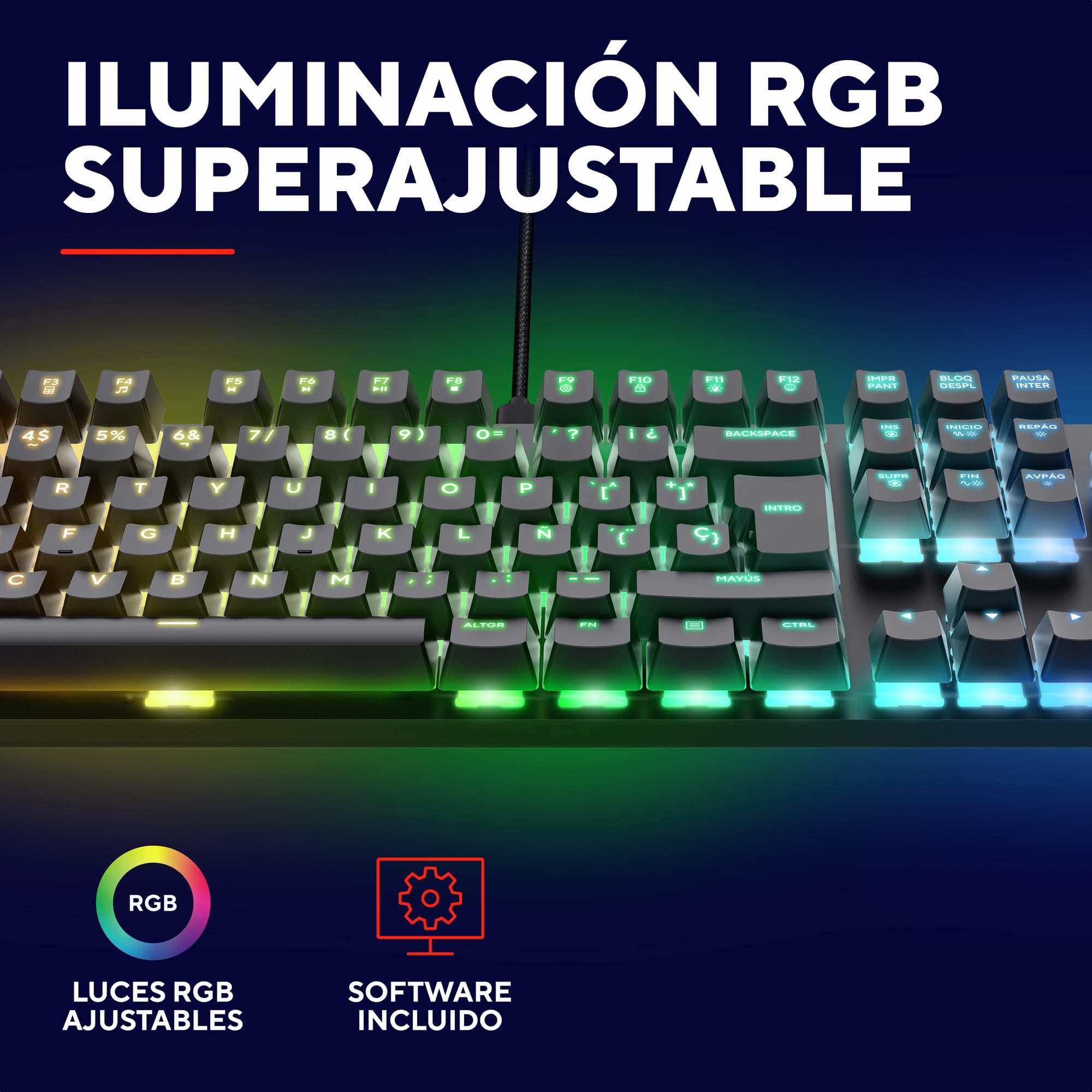 GXTrust 871 Zora Teclado Mecánico Español QWERTY con Iluminación RGB, Interruptores Lineales Huano, N-Key Rollover Anti-ghosting, Teclado Gaming Programmable con Cable USB para PC Portátil