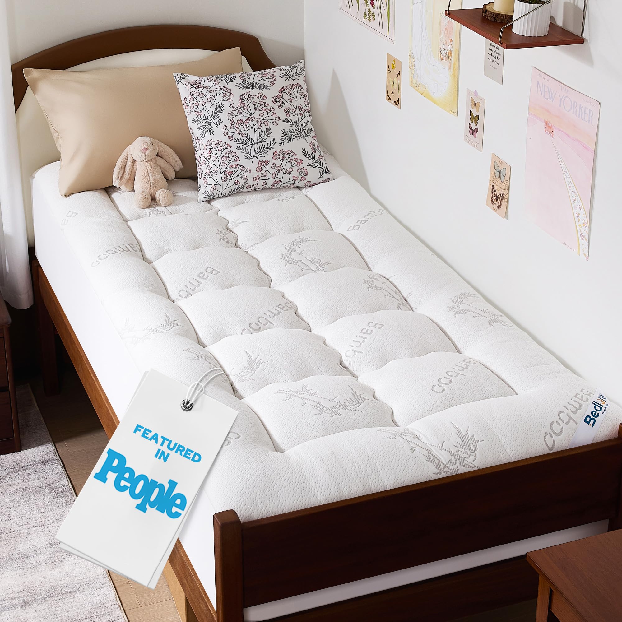 Photo 1 of BEDLORE Twin XL Mattress Topper Viscose Derived from Bamboo, Thick Pillow Top Mattress Pad with Deep Pockets for 6-15 inches Mattress, Soft Mattress Topper College Dorm Size for Back Pain Relief
