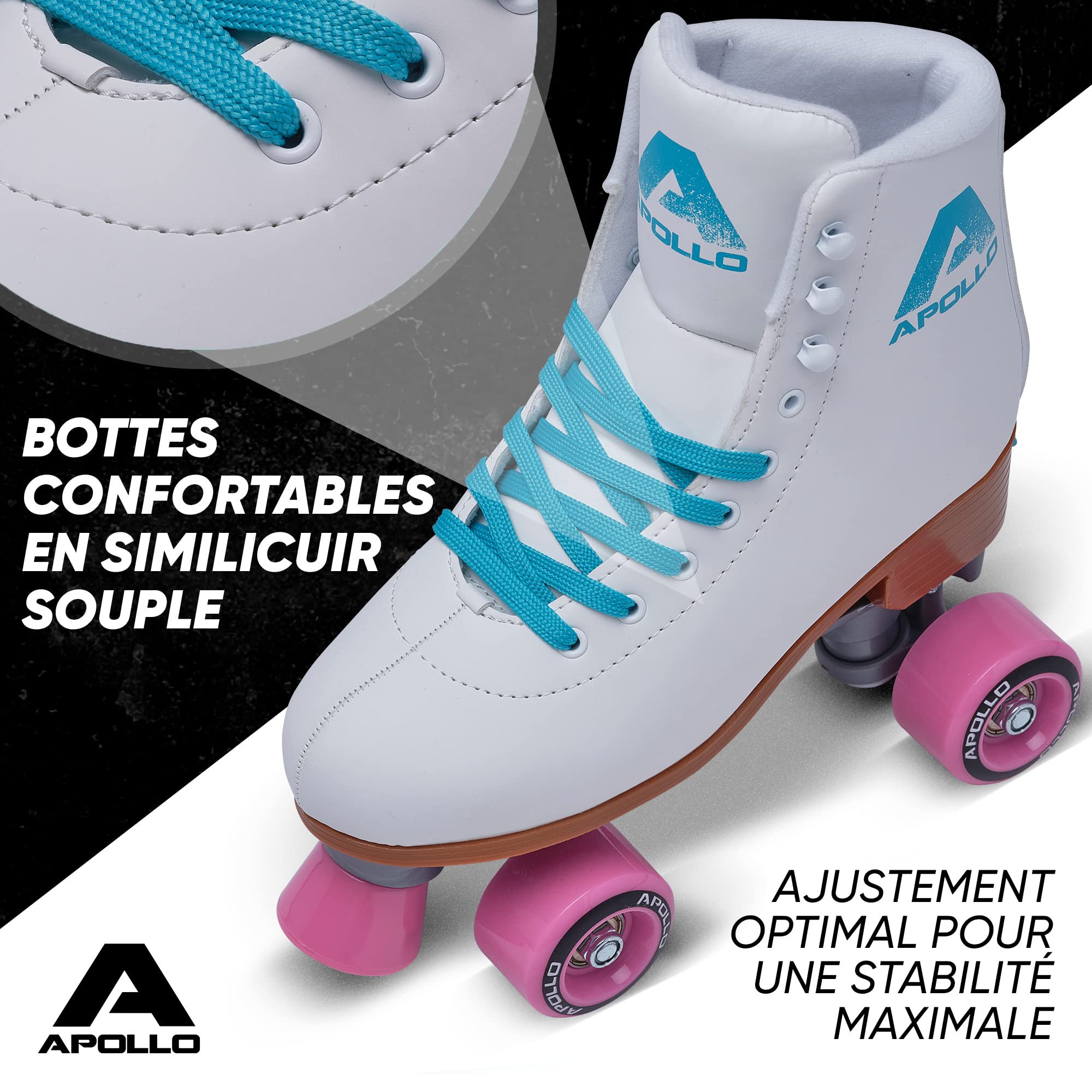 Apollo Patin à roulettes, Patins à roulettes Fille et Garçon, Adolescents et Adultes, Roller Femme et Homme à 4 Roues, Patin Classique, 3 Tailles Réglables du 31 au 42