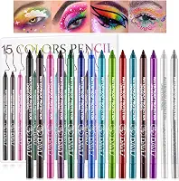 Conjunto de 15 canetas delineadoras coloridas, lápis de sombra, kit de delineador de pérolas, delineador de olhos metálicos com glitter colorido para mulheres, delineador de olhos e lábios