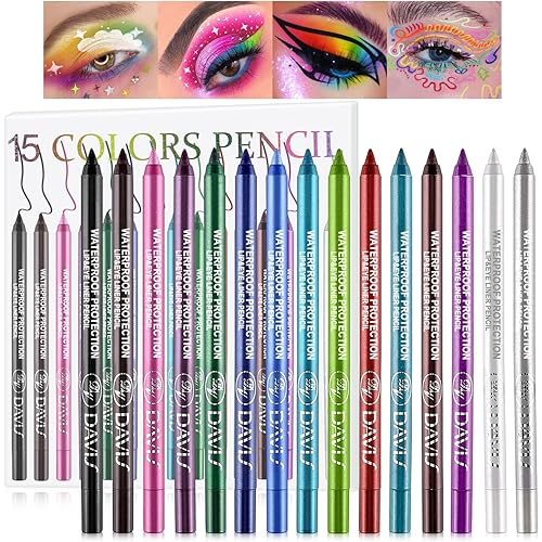 Colorful Eyeliner Pen Set, 15Colors Eye Shadow Pencil, Pearl Eyeliner Kit Metallic Glitter Colored Eye liner for Women Eye&Lip Liner Professional Waterproof Eye Makeup