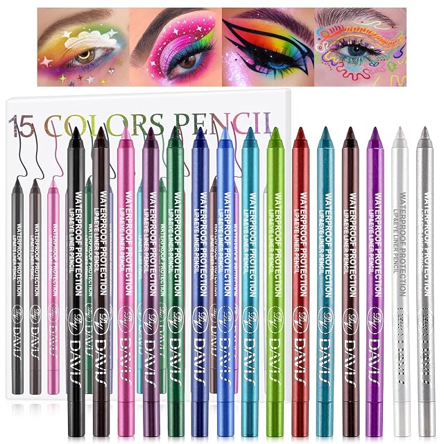 Colorful Eyeliner Pen Set 15Colors Eye Shadow Pencil Pearl Eyeliner Kit Metallic Glitter Colored Eye liner for Women
