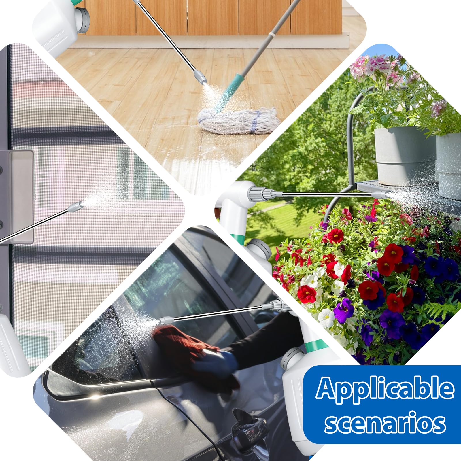 Akku Drucksprüher 2L, Elektrische Sprühflasche, Schaumsprüher, Pumpsprühflasche, USB C Pumpflasche Mit Lange Stange Und Verstellbarer Düse Für Autowäsche,Garten,Pflanzenpflege & Haushalt Reinigung