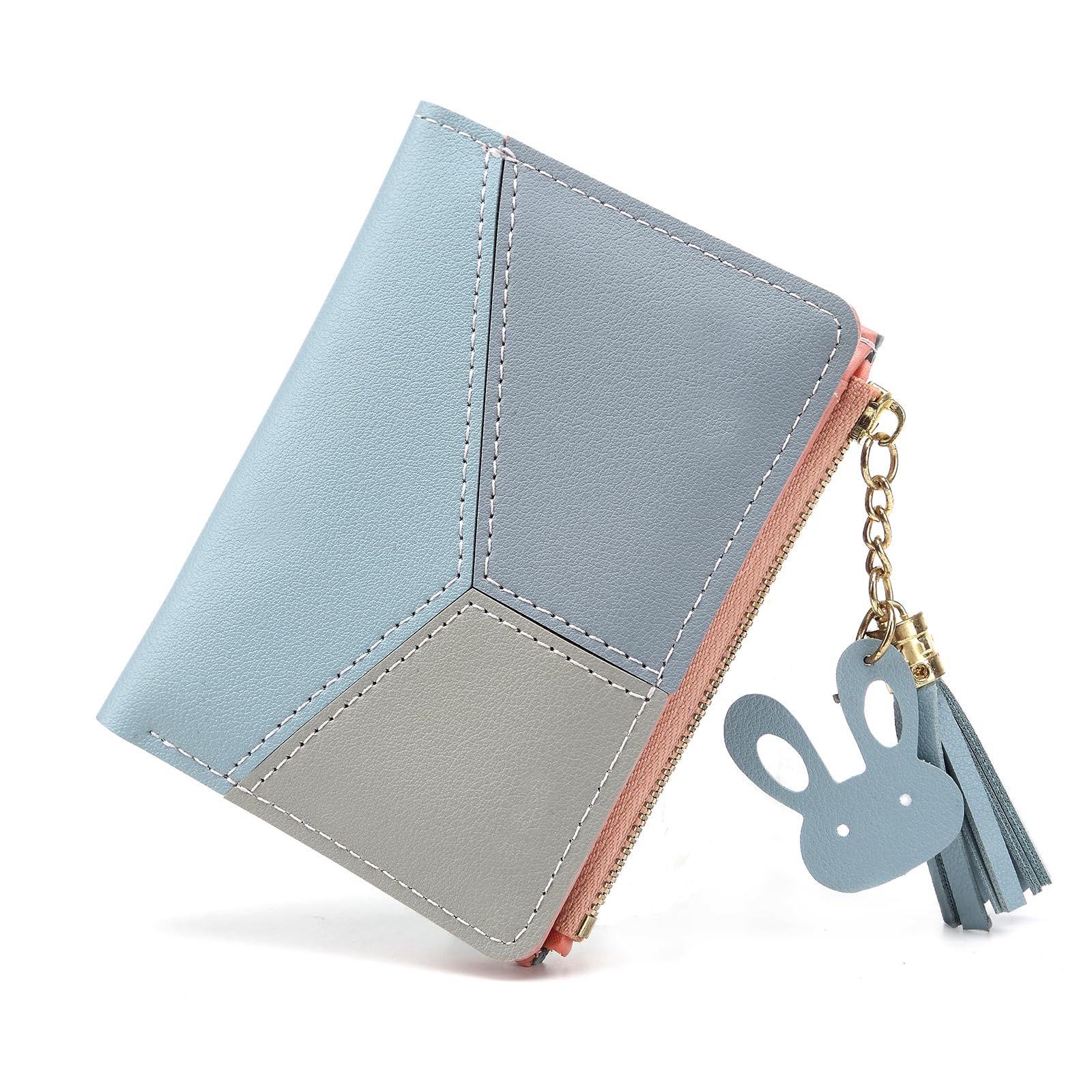 CHAOFANXI Portafoglio Donna in Pelle Sintetica Liscia eMorbida, Piccolo e Corto, in Bellissimi Colori con Cerniera ,Blu