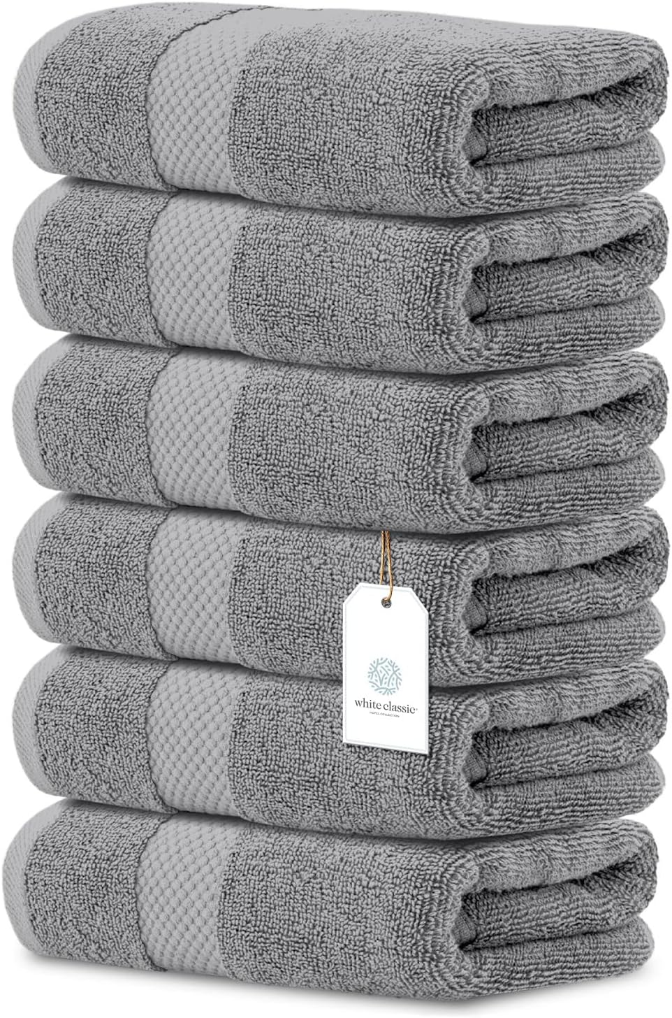 White Classic Luxury Light Gray Hand Towels - Soft 100% Turkish Cotton | Highly Absorbent Hotel spa Bathroom Towel Collection | 16x30 Inch | Set of 6 - Image 9
