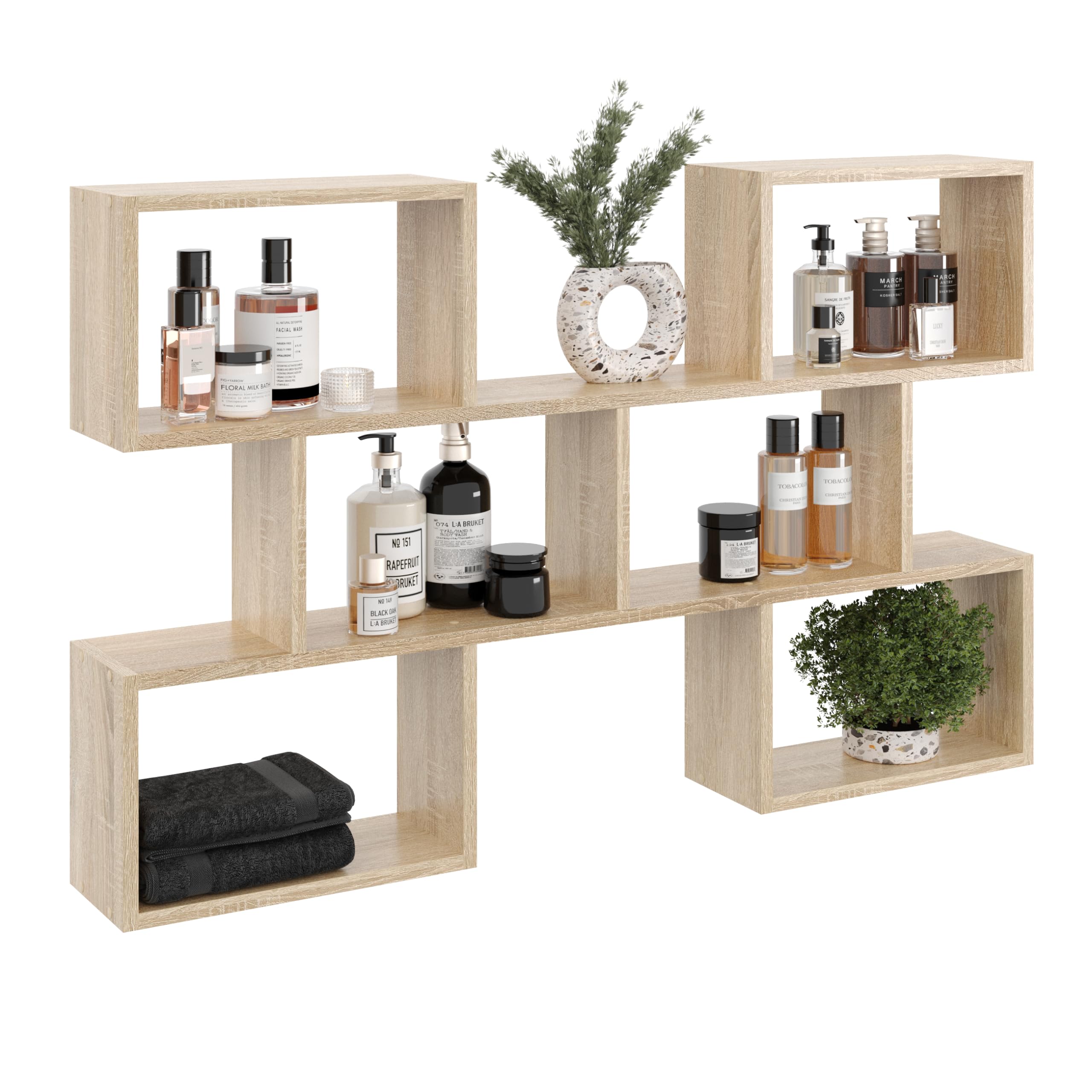 KUBUTKU Estantería grande de pared con 6 compartimentos, 80 x 127 x 18 cm, estantería flotante decorativa (Sonoma)