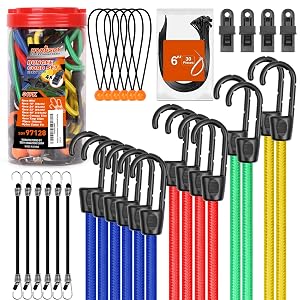 HORUSDY 31-Piece Premium Bungee Cords Assortment Jar Includes 10 18 24 32 40 Bungee Cords 6 Zip Ties