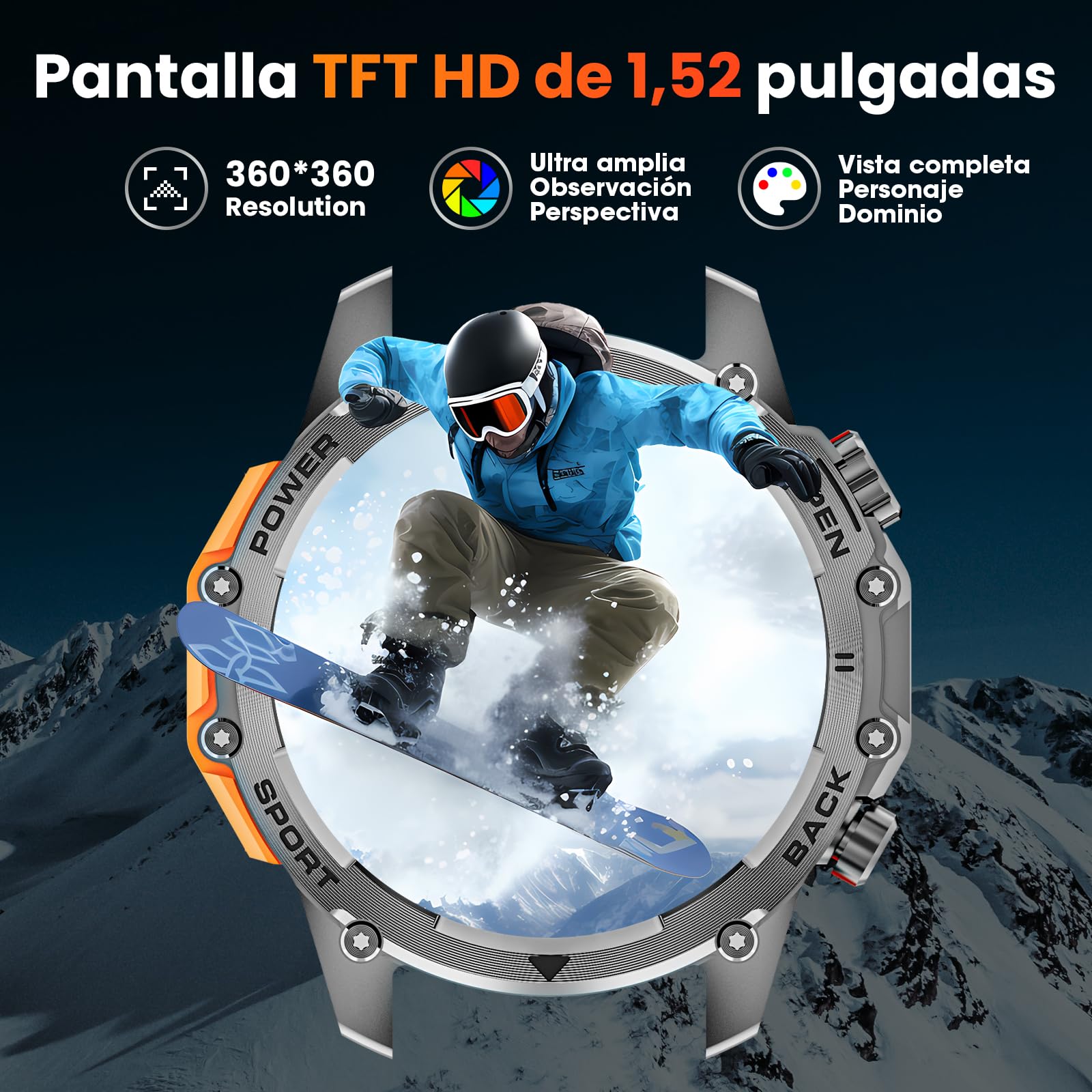 Reloj Inteligente Hombre con Linterna, 1.52" HD Smartwatch Militar con 500 mAh Batería(7-20 días), Relojes Inteligentes Hombre con 110+ Deportivos/Monitor Sueño/Pulsómetro/SpO2 para iOS Android