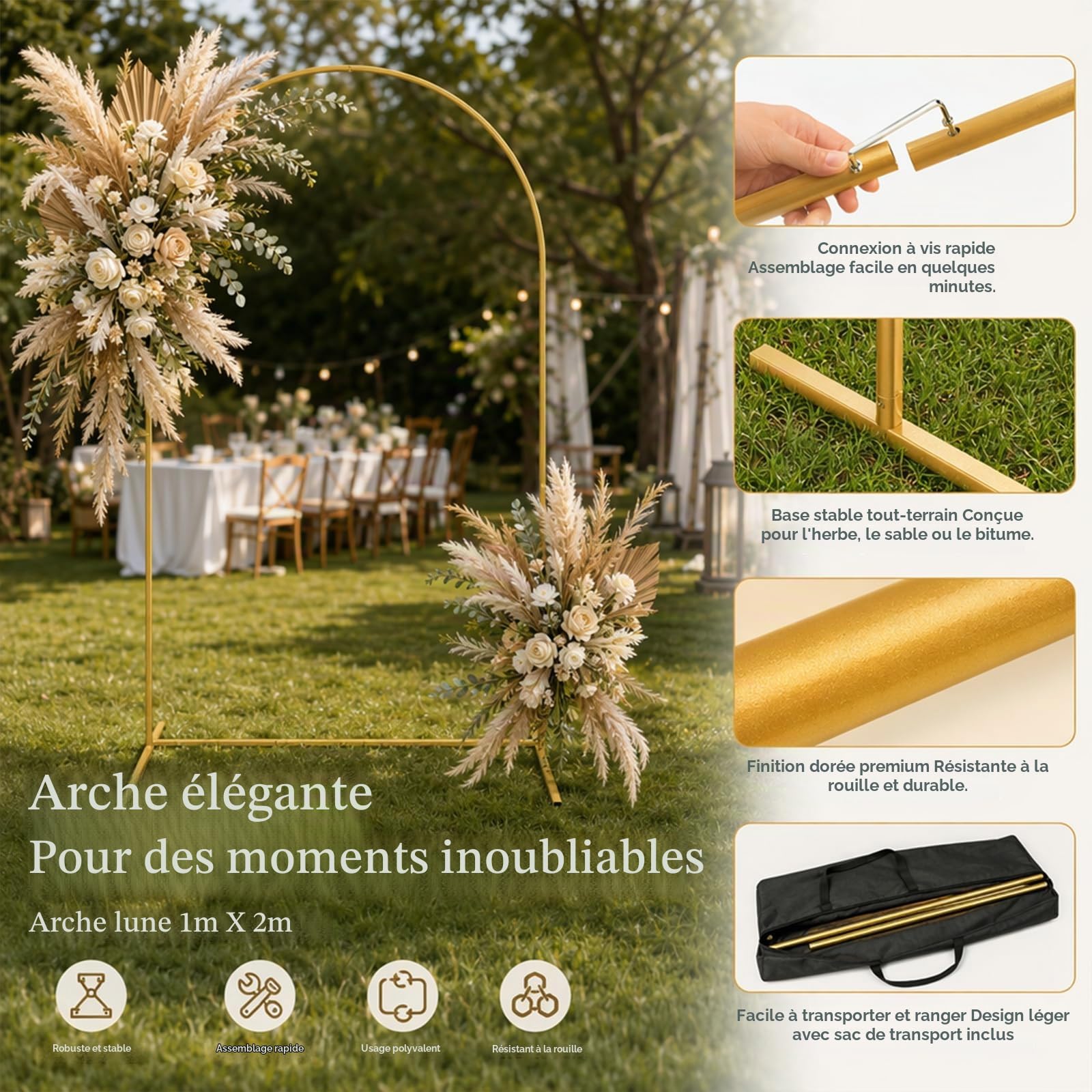 Arche de Mariage,180x80cm – Support d’arrière-Plan pour Mariages et fêtes | Idéal pour mariages, anniversaires, remises de diplômes, fêtes, Stable et élégant