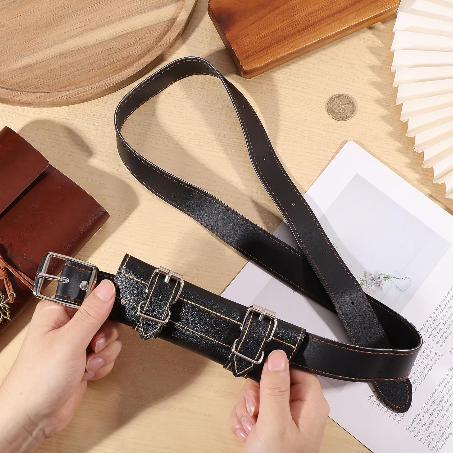 Medieval Sword Cover Leather Belt Adjustable Samurai Rapier Scabbard Belt Two Buckle Katana Sword Holder Renaissance for Knight Warrior Pirate Cosplay - Image 3