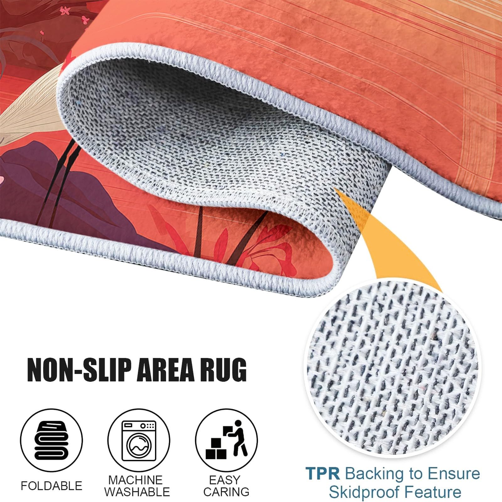 Waschbarer Teppich Sonnenuntergang Wasserfall Vögel 120x180cm Moderner 3D-Druck Teppich, rutschfest Kurzflor Matte für Flur, Eingangsbereich, Wohnzimmer und Schlafzimmer