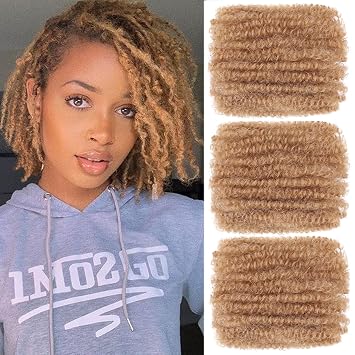 Unionbeauty Afro Kinky Bulk Hair for Micro Locs 8 Inch 3 Packs Honey Blonde Synthetic Braiding Hair for Dreadlock Extensions Micro Twist Boho Braids Springy Afro Twist Hair for Black Woman 27#
