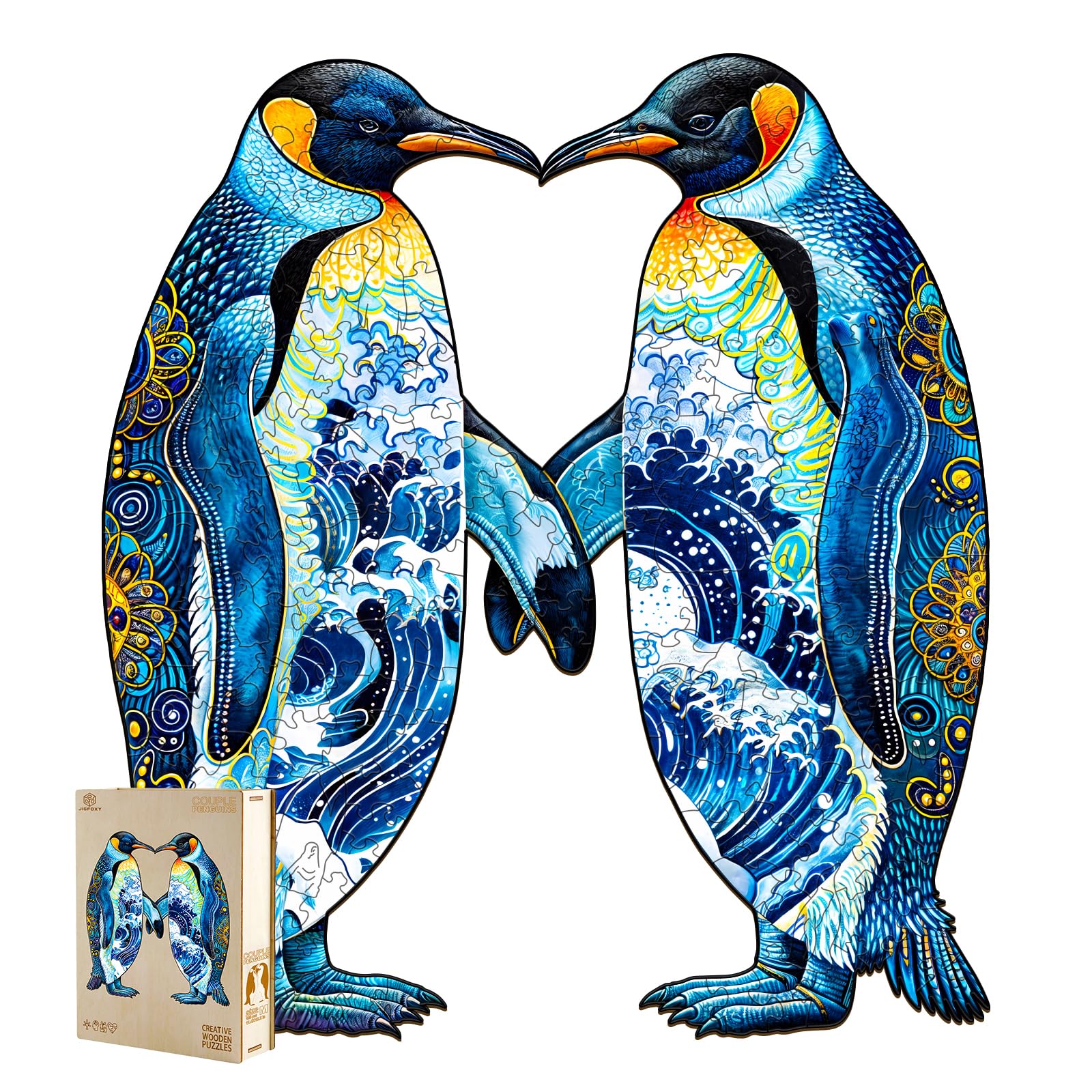 Jigfoxy Wooden Puzzles for Adults, Penguin Wood Puzzle for Adults, Unique Animal-Shaped Wooden Jigsaw Puzzle, Christmas Thanksgiving Gifts for Puzzle Lovers, Family and Friends (S-8.4 * 7.5in-110pcs)