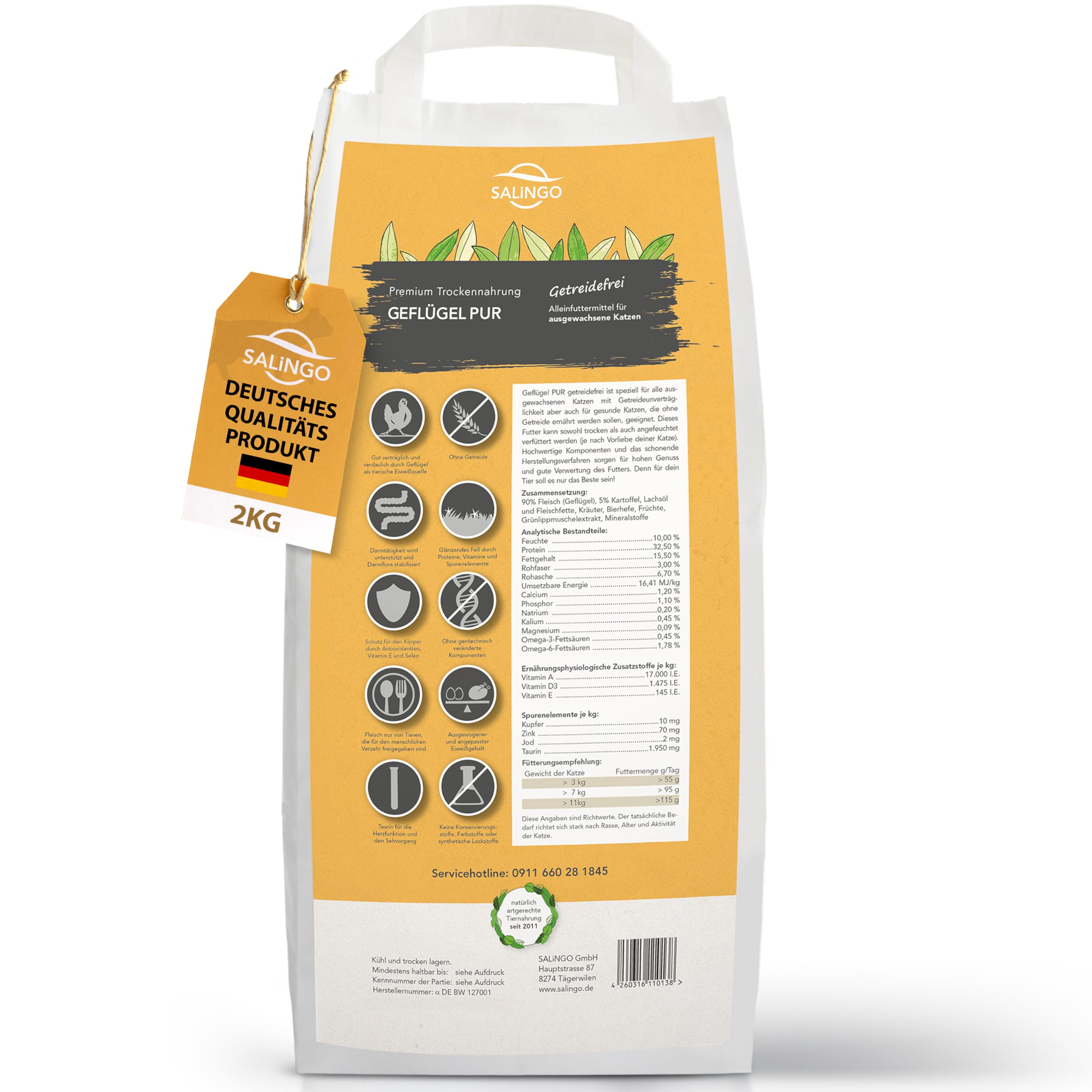 SALiNGO Premium 2kg Trockenfutter fr Katzen Geflgel Pur 90% Fleischanteil,  10% Gemse - Getreidefrei, Zuckerfrei & Ohne knstliche Zustze - Katzen  Trockenfutter, Katzentrockenfutter : Amazon.de: Haustier