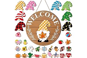 Qunclay Gnome Kitchen Decor: Interchangeable Wooden Gnome Sign for Welcome, Holiday & Seasonal Decor