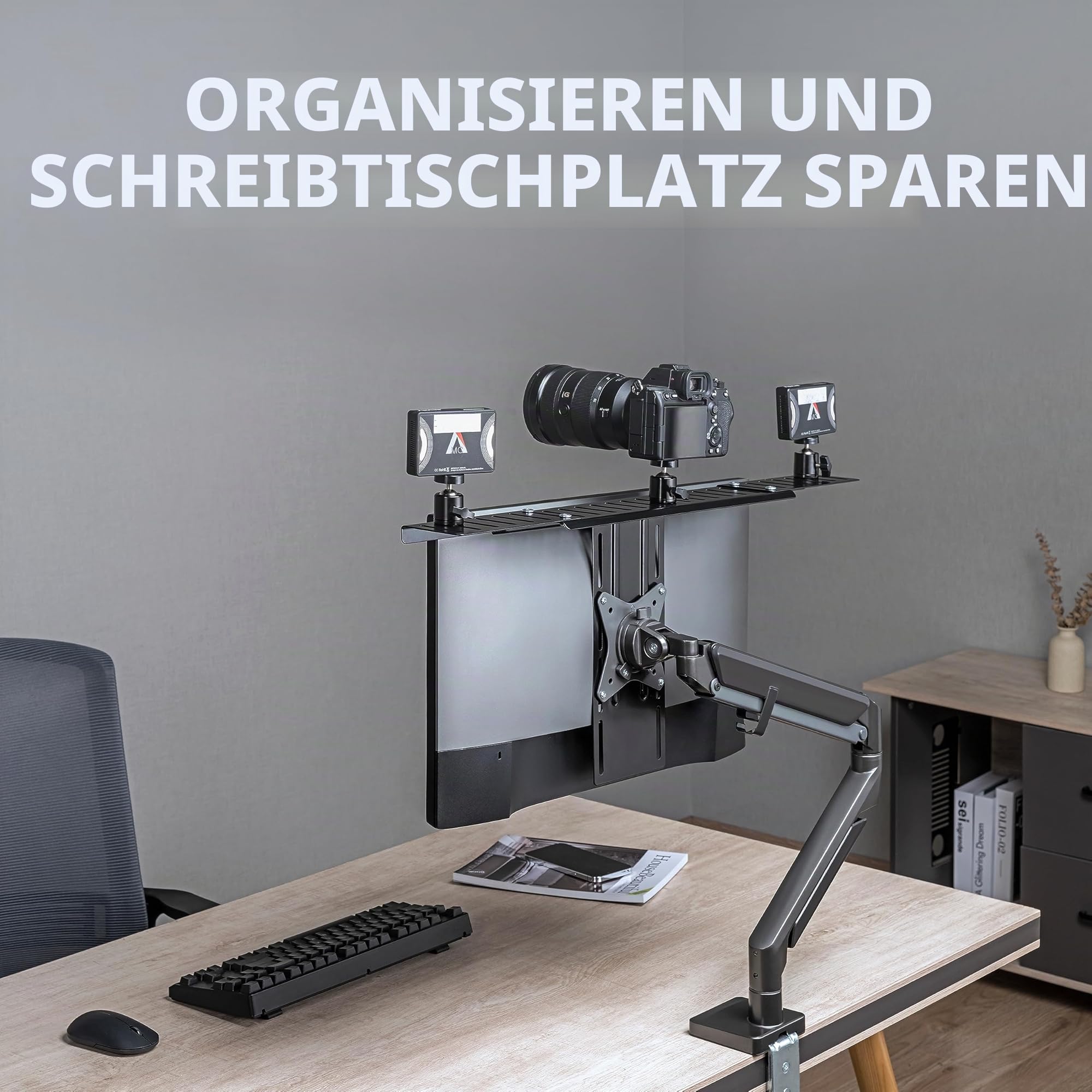 HumanCentric DSLR-Monitorhalterung - Monitorablage für Schreibtischkamerahalterung, Lichtwebcam und Mikrofon Kamera-Regal für Monitor VESA-Arm, Ersatz Klemmstative für Kamera Tischhalterung, Extra