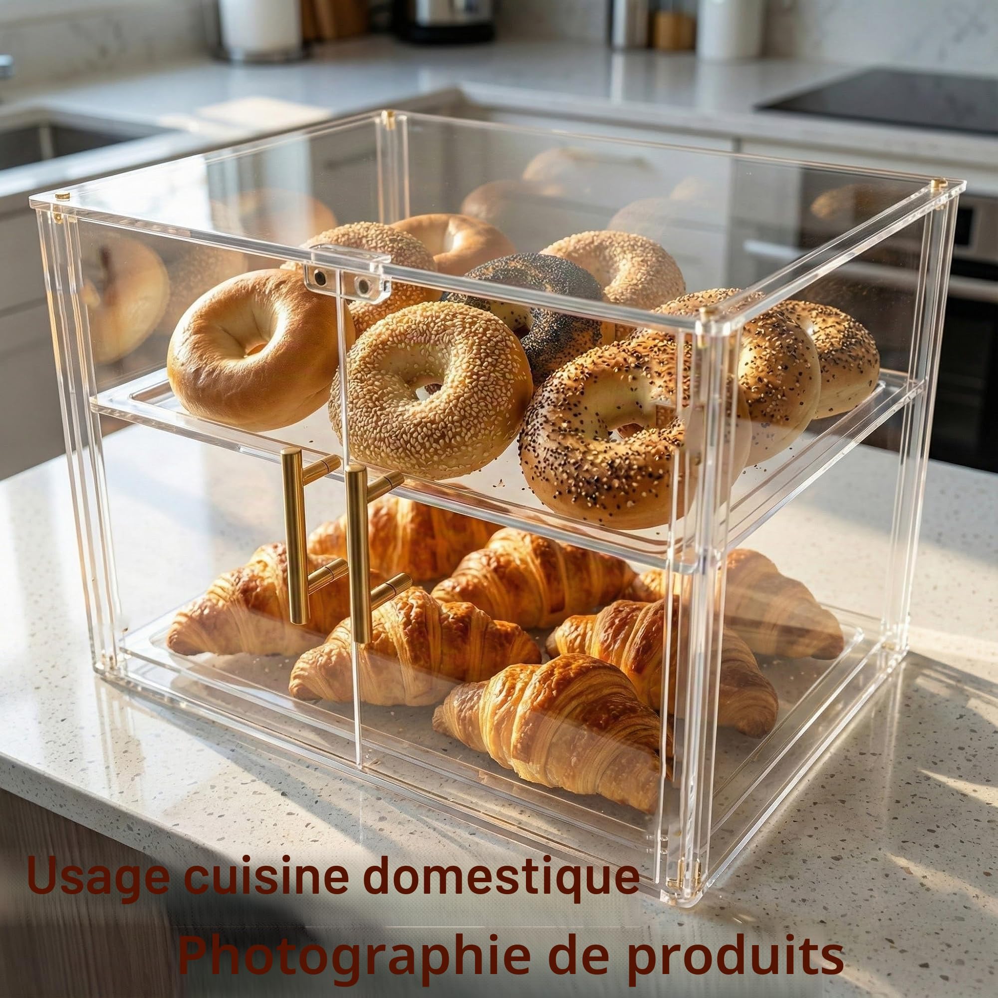 Vitrine de boulangerie à 2 niveaux avec porte magnétique, vitrine en acrylique transparent pour comptoir de cuisine, présentoir à pâtisserie, garde au frais pour beignets, bagels, gâteaux