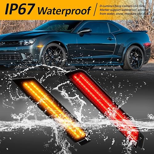 Miniatura 8 de D-Lumina Luces LED de marcador lateral de lente ahumada compatibles con Chevy Camaro 2010-2015, parachoques delantero trasero lateral lámparas