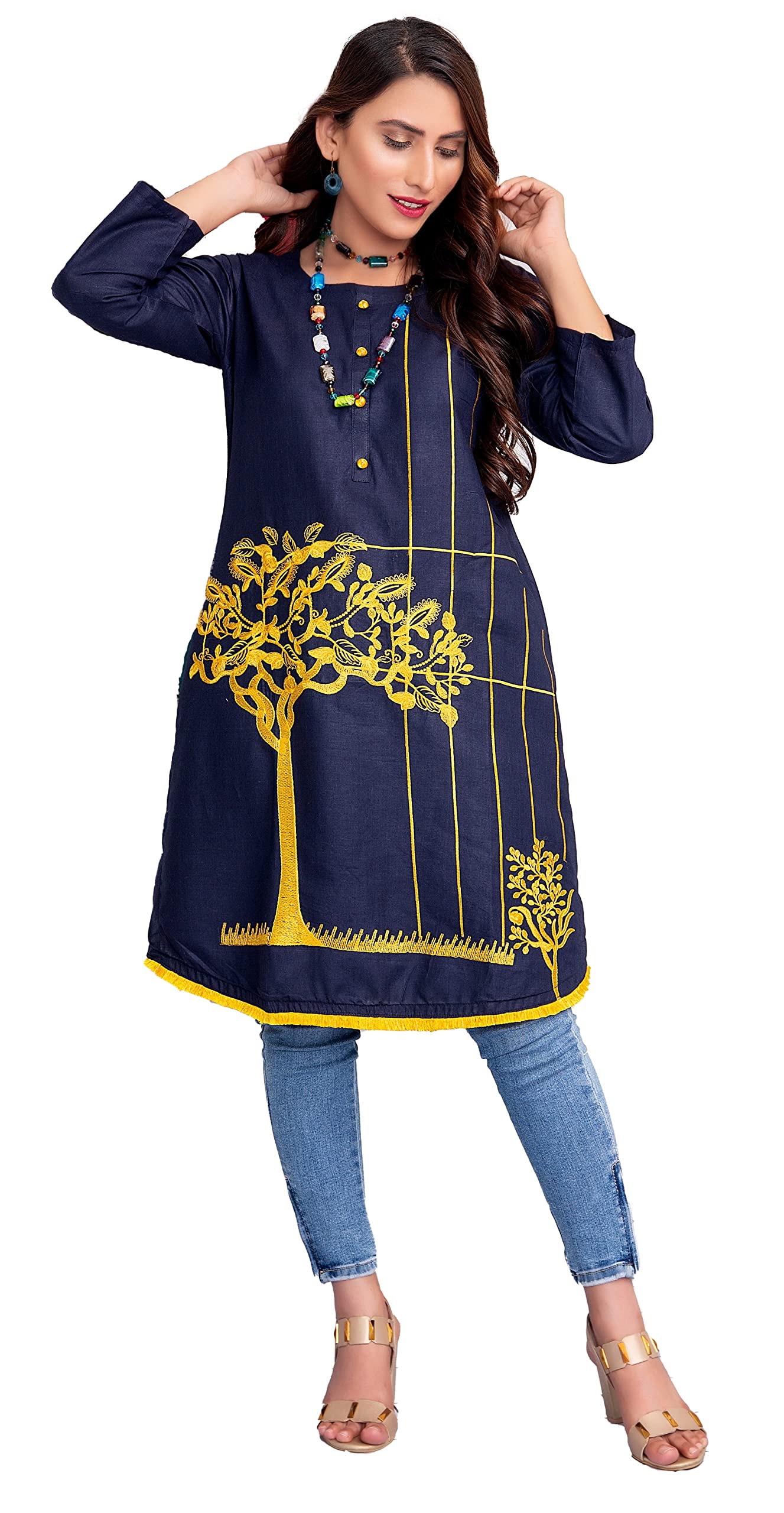 IshDeenaIndian Kurtis for Women Indian Style Cotton Tunics Womens Tops Summer Embroidered
