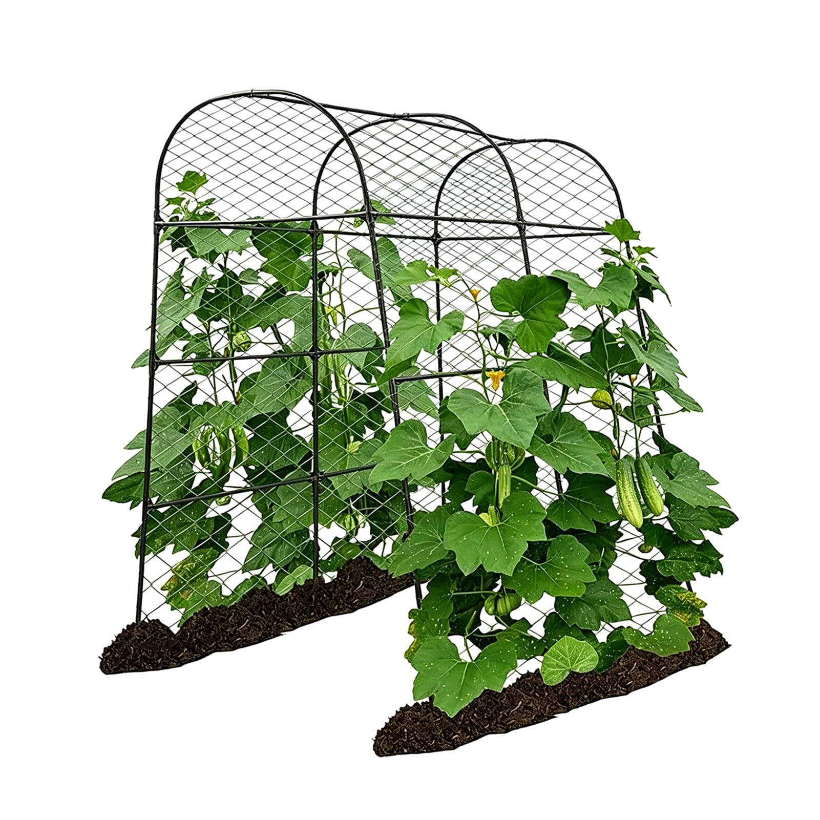 Gurken Rankhilfe 124x180x220cm, Stahlrohr Garten Rankgitter, mit Ranknetz & Klemmen, multifunktionale Pflanzenstütze für Kletterpflanzen, Tomaten, Gemüse, Blumen, Outdoor Garten Rankstütze (Schwarz)