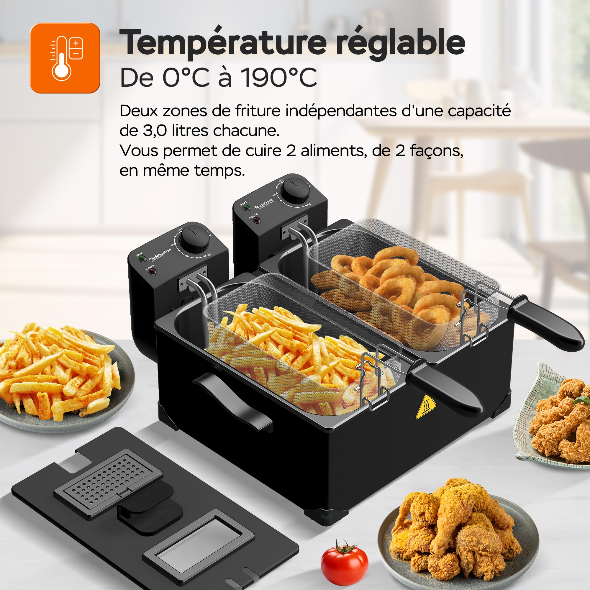 Friteuse double / 2x 3L / avec réservoir d'huile amovible (lavable au lave-vaisselle) / température : 0-190°C/noir