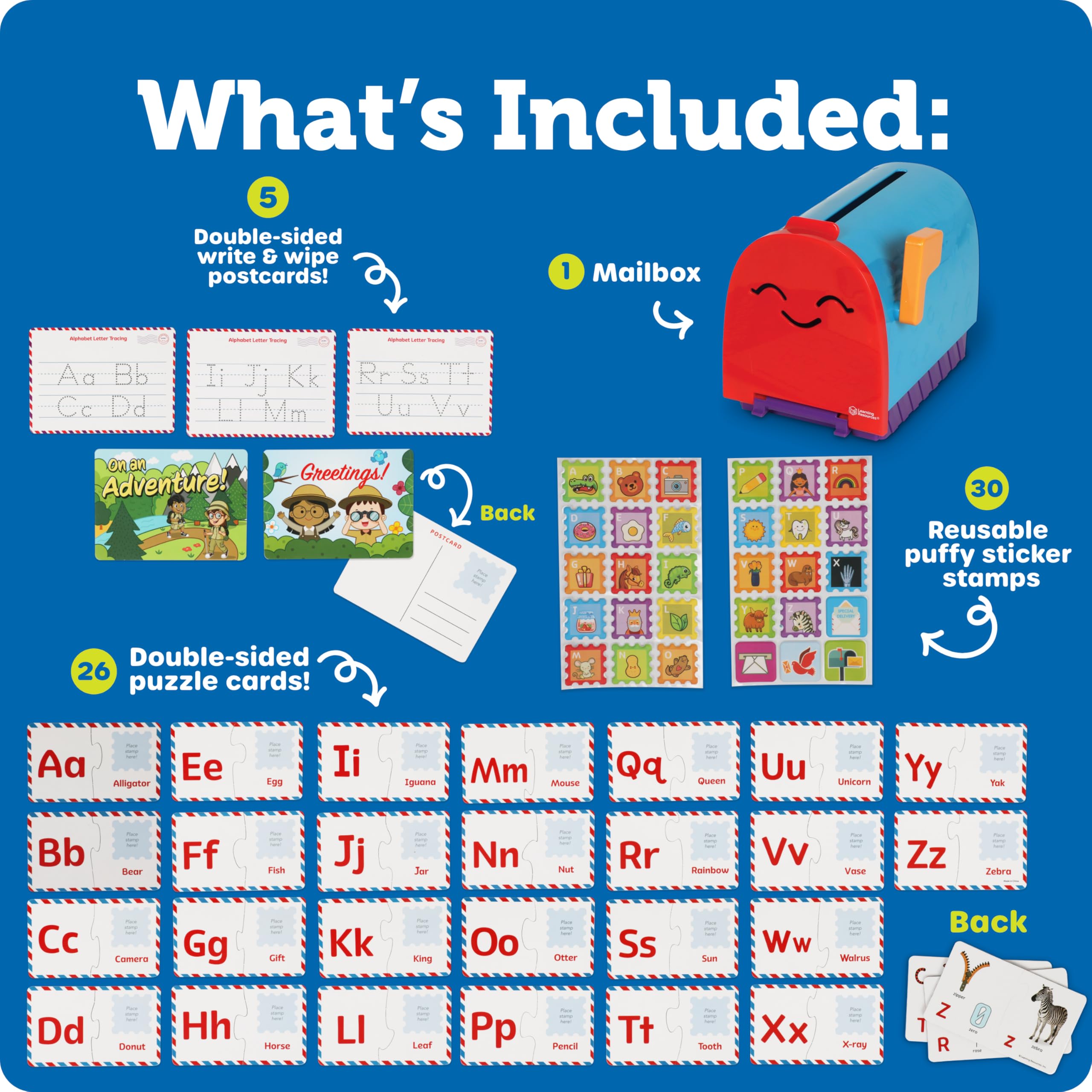 Learning Resources - Skrzynka pocztowa do nauki alfabetu, zabawki do nauki alfabetu, gra logiczna z alfabetem, puzzle z alfabetem, gra pocztowa, zabawki edukacyjne dla dzieci w wieku powyżej 4 lat