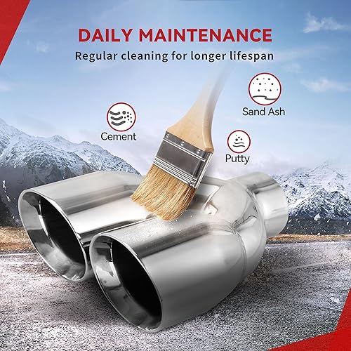 Miniatura 7 de YITAMOTOR Punta de escape doble de 2.5 pulgadas, entrada de 2.5 pulgadas, salida doble de 3.5 pulgadas, punta de escape de acero inoxidable de 9.5