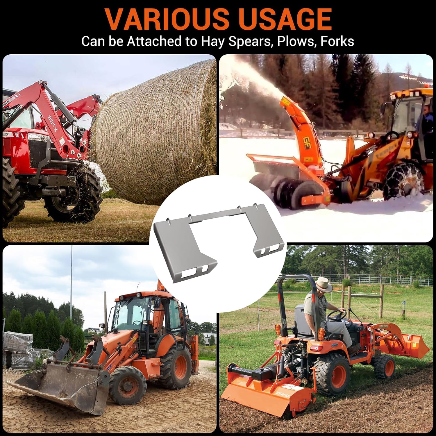 Garvee 3/8" Skid Steer Mount Plate Universal Quick Attach Plate Skid Steer Attachment Plate Compatible with Kubota,Skid Steers and Tractors,Skeleton