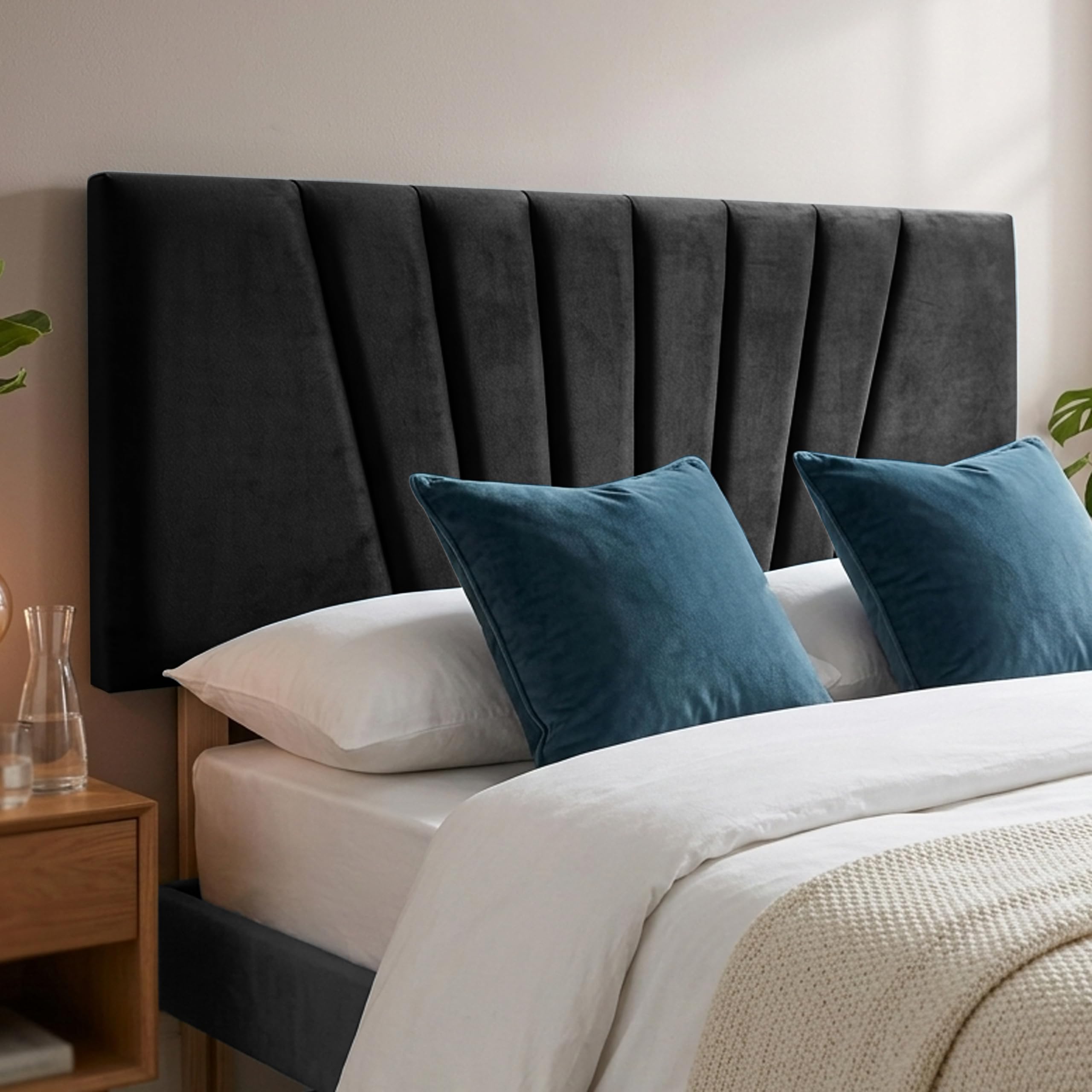 BEDELUNA Headboards for Bed, 24” Sunrise Plush Fabric Headboard, Elegant Divan Bed Thick Padding Bed Headboards