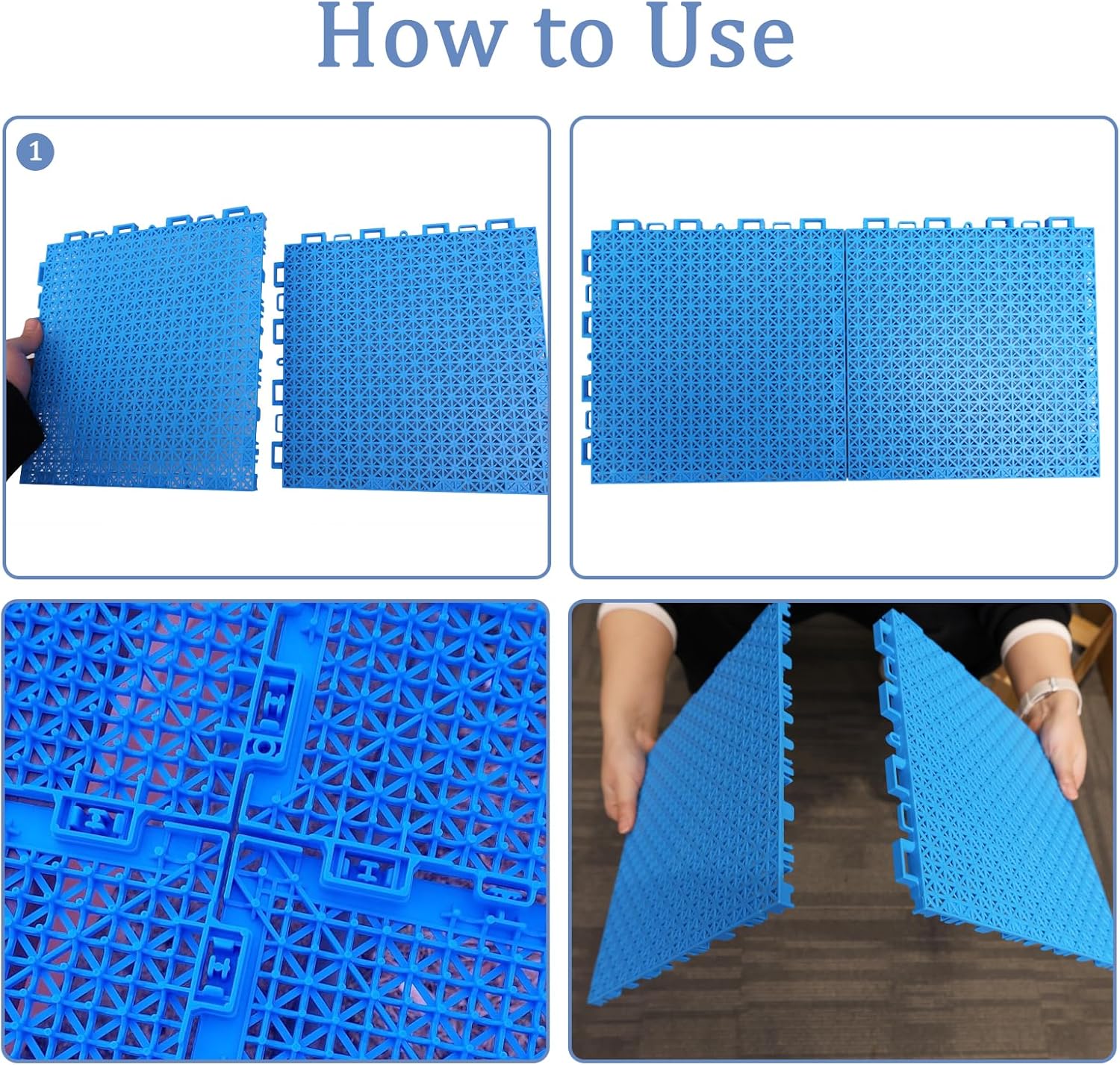 16 Pcs Interlocking Pool Drainage Mats, 10.3" x 10.3" Non-Slip Shower Tiles for Pool Deck, Bathroom, Patio & Garage, Easy DIY Splicing Cushion Floor Mat with Rapid Water Drain (Blue)