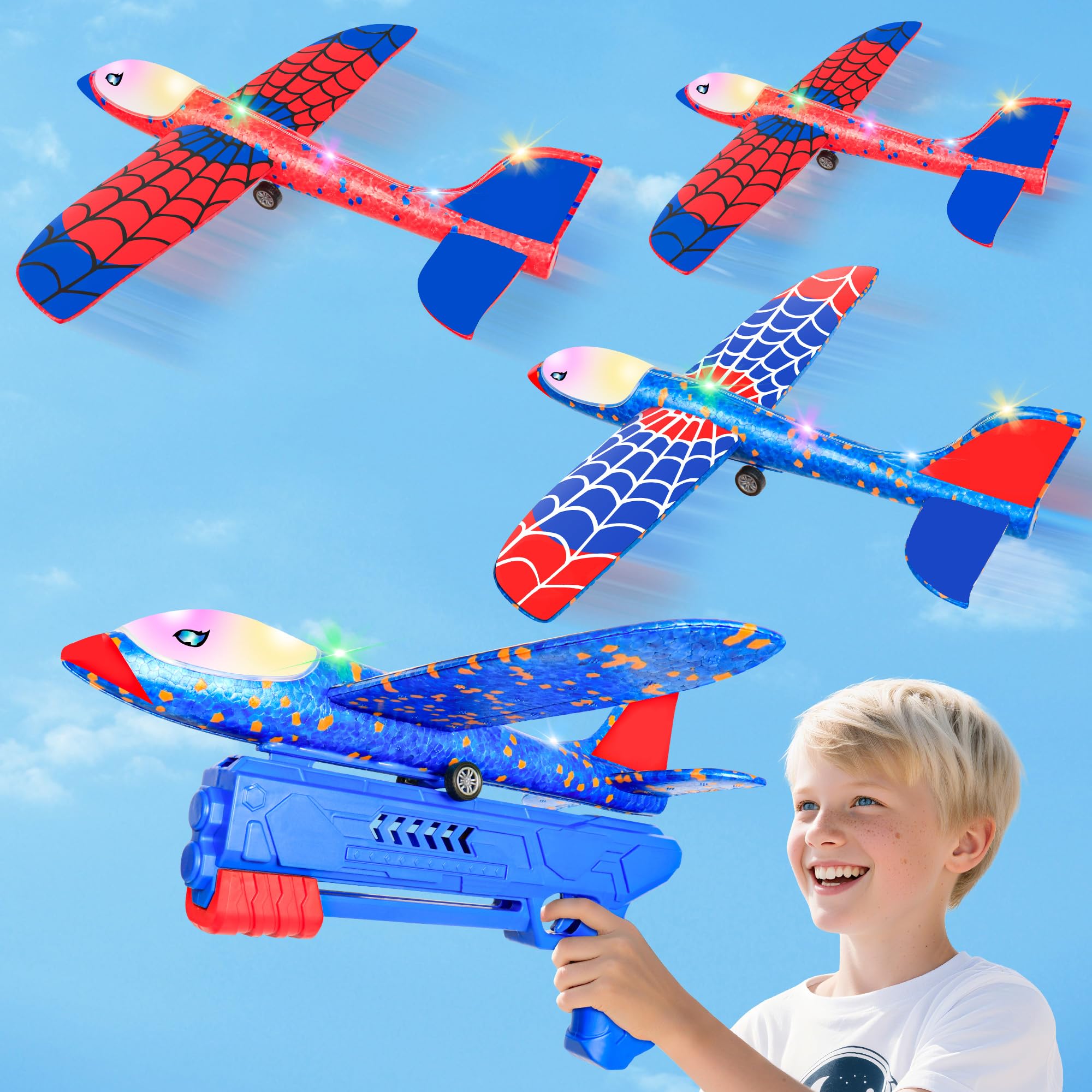Airplane Launcher Toy, 3 Pack Foam Glider Planes for Kids