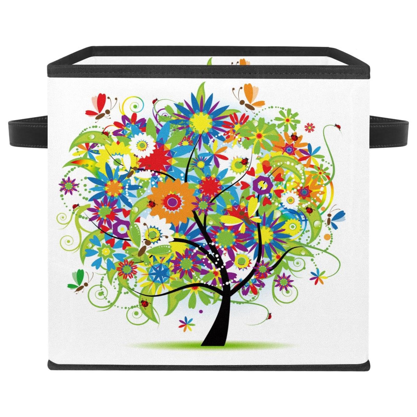Boîte de rangement pliable en tissu à motif arbre arc-en-ciel pour placard