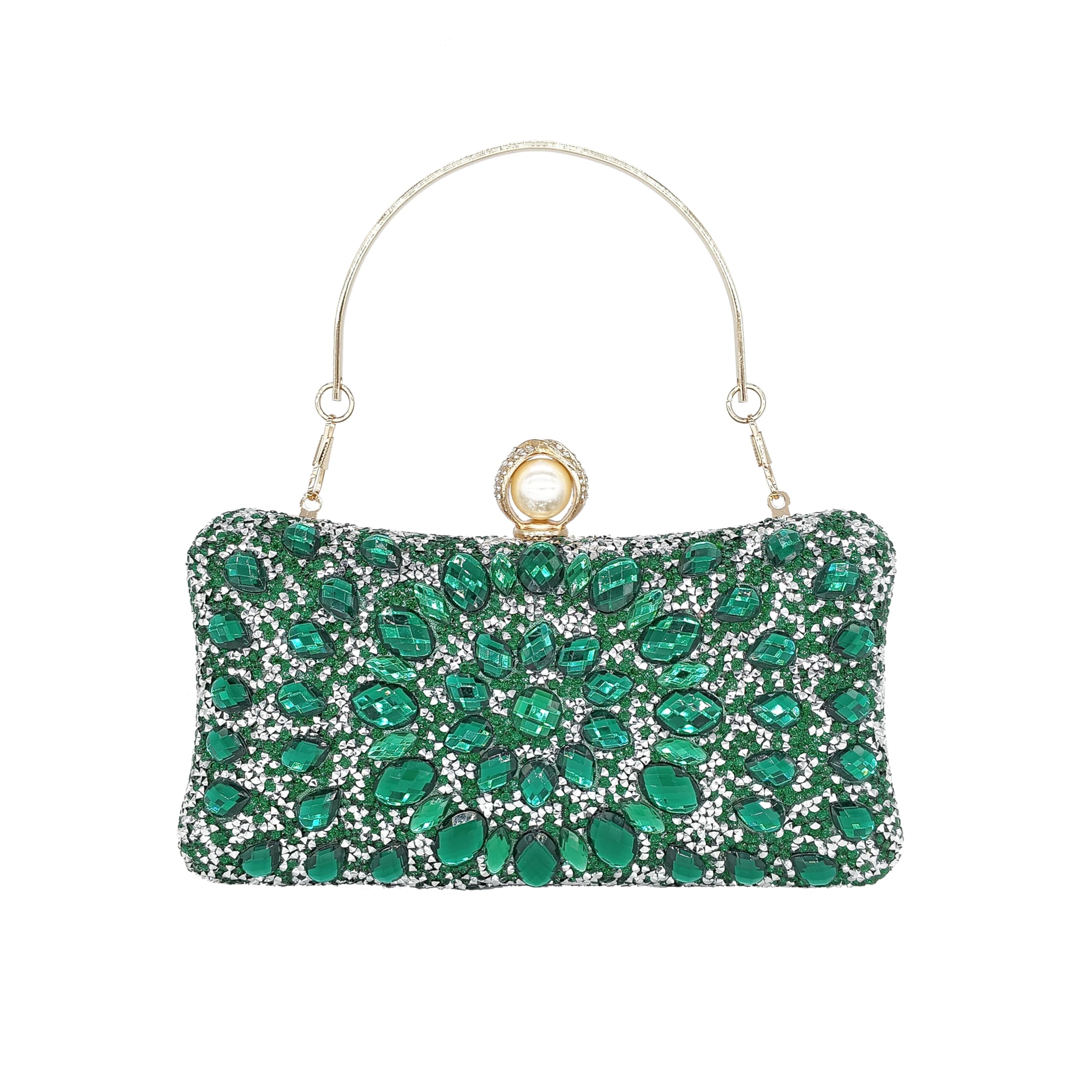 Rhinestone Clutch Purses for Women Evening Wedding Formal - Round Pearl Clasp Handbag - Crystal Diamond Bag