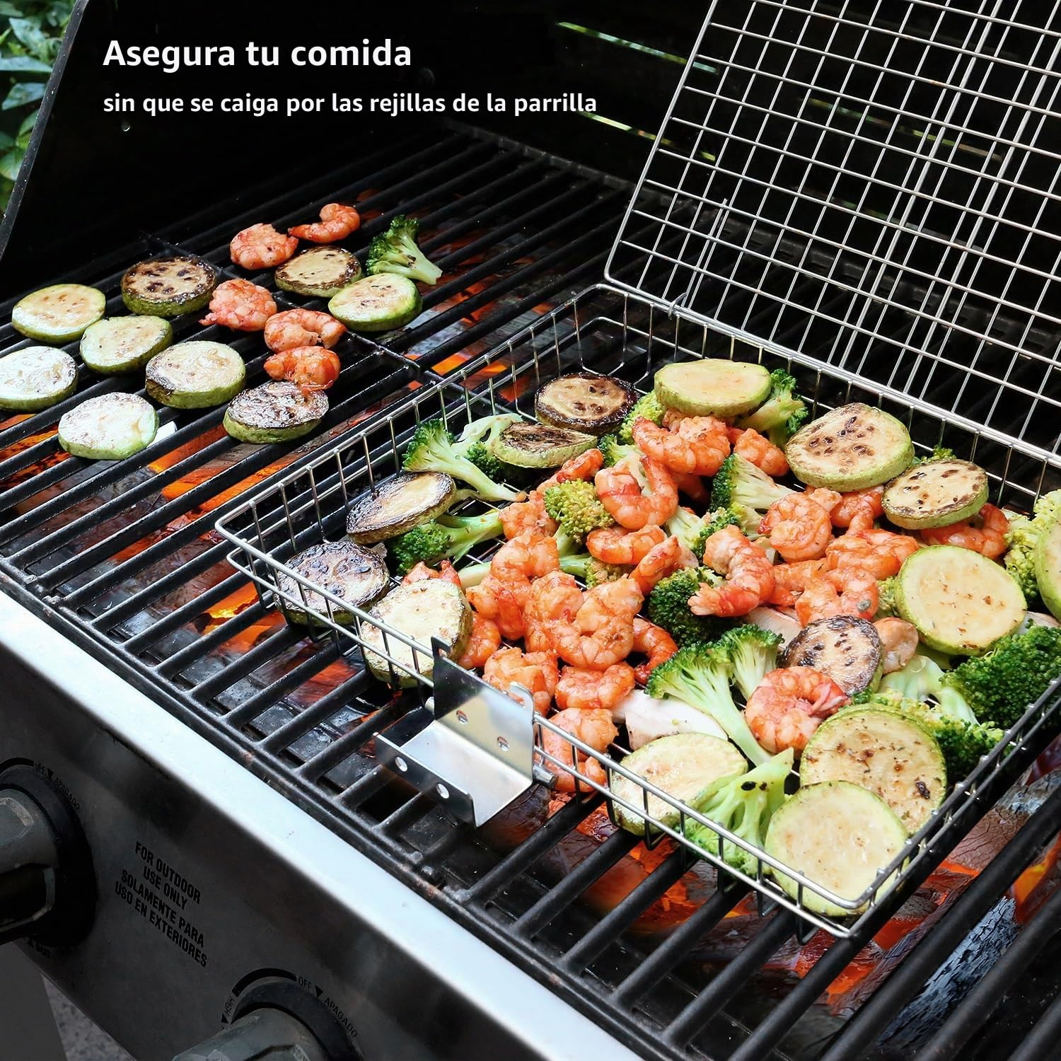 Cesta de parrilla – Cestas de parrilla para parrilla al aire libre, cesta grande de acero inoxidable con mango extraíble, estante portátil para asar pescado para parrilla, ideal para carne