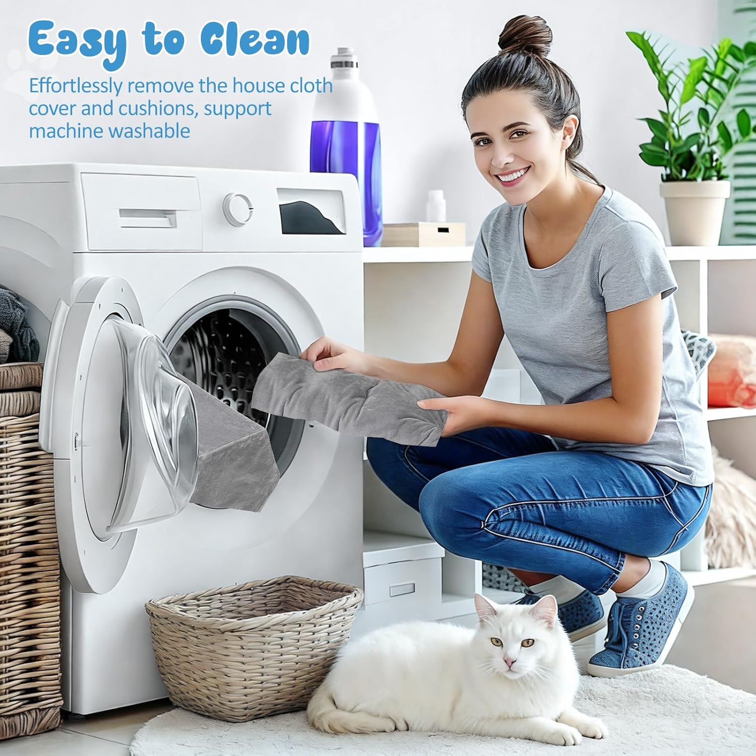 Pawaboo Cat Tunnel Bed for Indoor Cats, Cute Cat Donut Tunnel with Square House, Peekaboo Pet Cave Play Tunnels with Cave for Kitten/Rabbit, Dark Gray