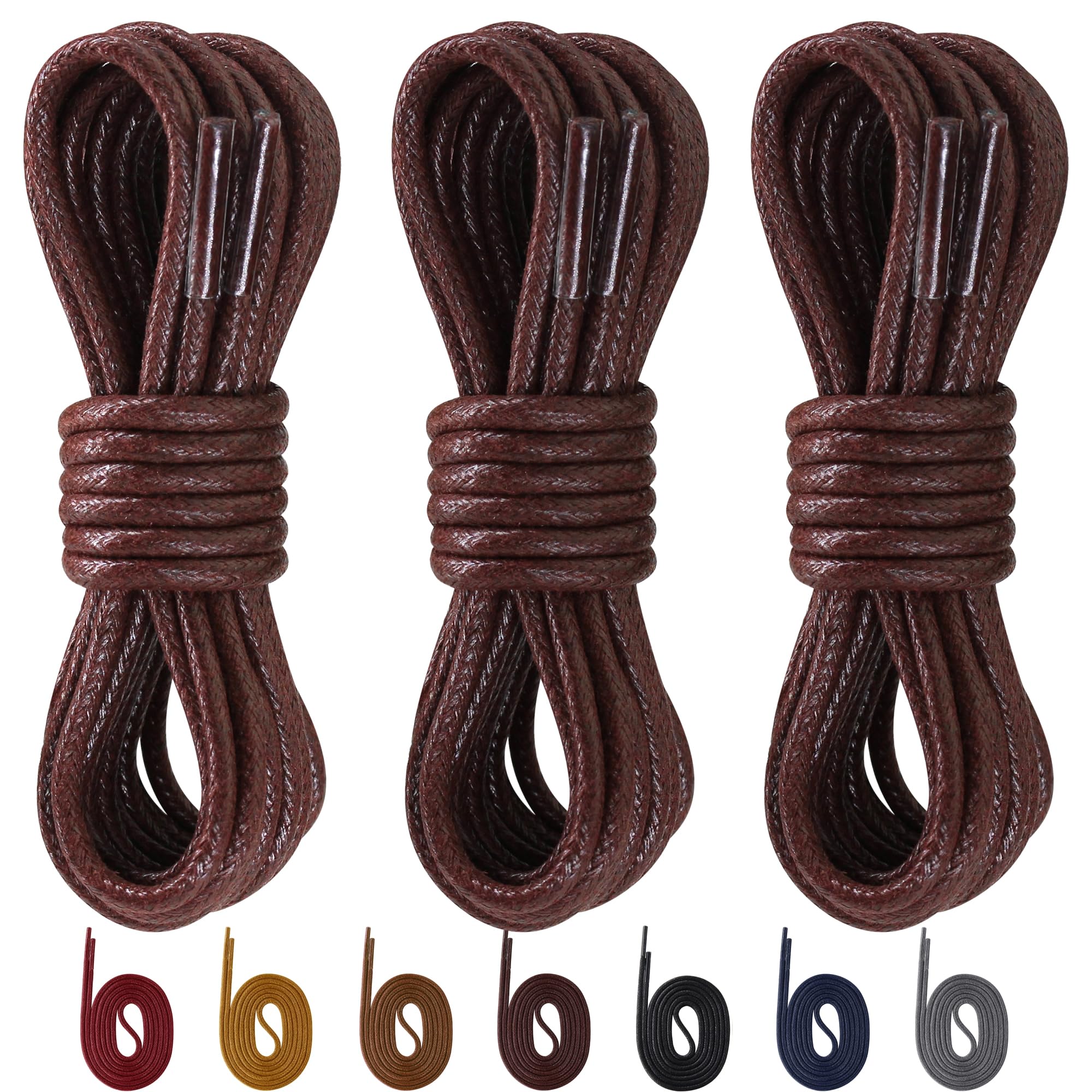 PTERYBIRD 3 Pairs Waxed ShoeLaces for Dress Shoes,3/32" Thin Round Replacement Strings for Business Oxford Shoes, Boots