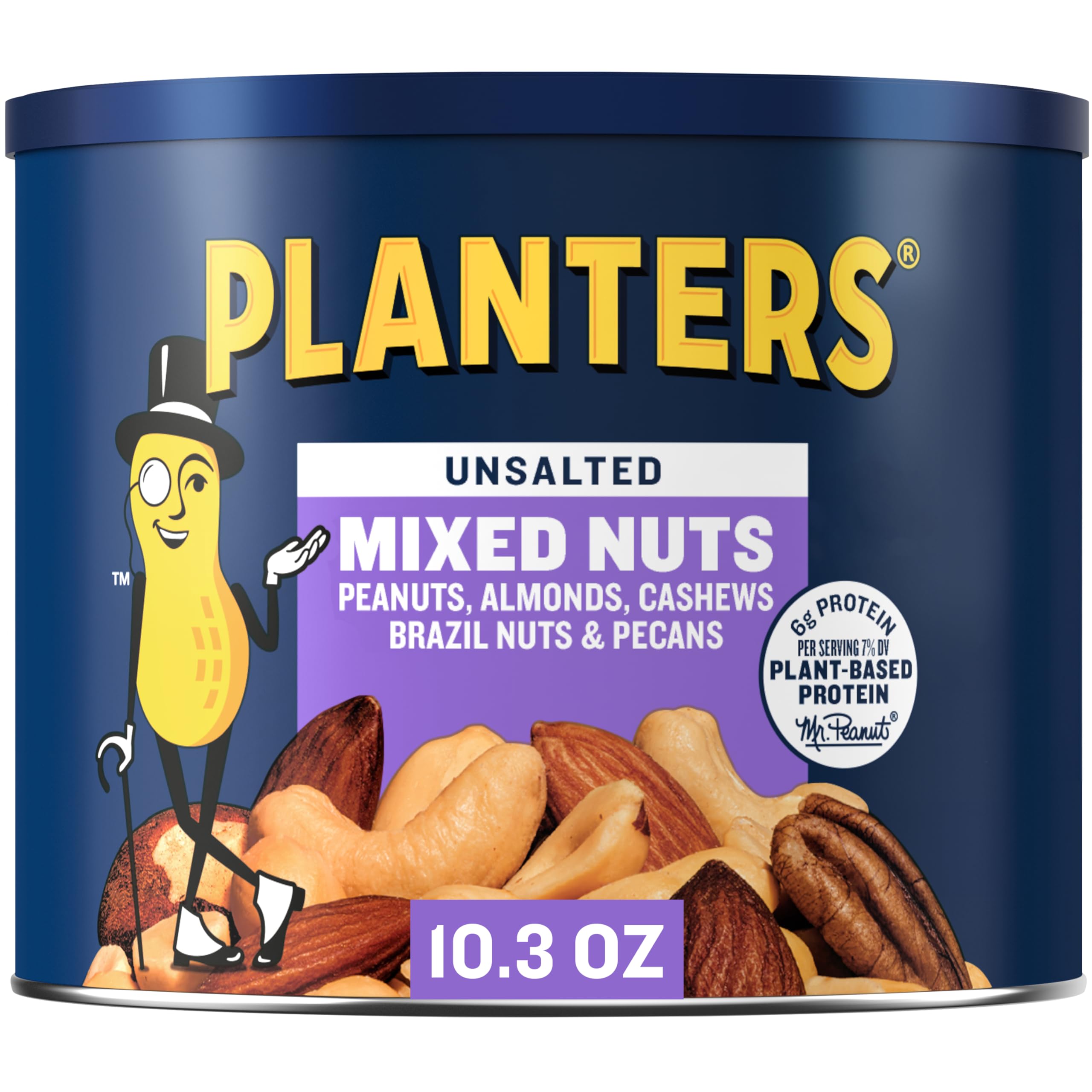 Roasted Unsalted Mixed Nuts, 10.3 oz Canister