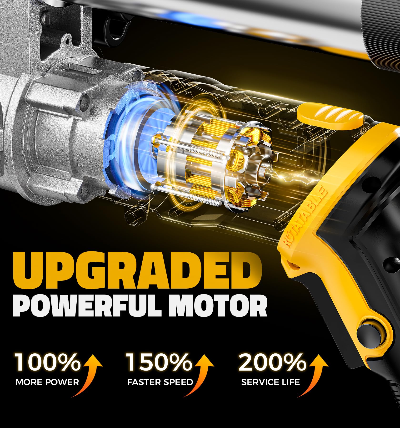 Ecarke - Pistola de engrase inalámbrica compatible con batería DeWalt de 20 V, pistola de engrase eléctrica máxima de 12000 PSI, pistola doble y agarre en línea, funciona con grasa a granel y cartucho