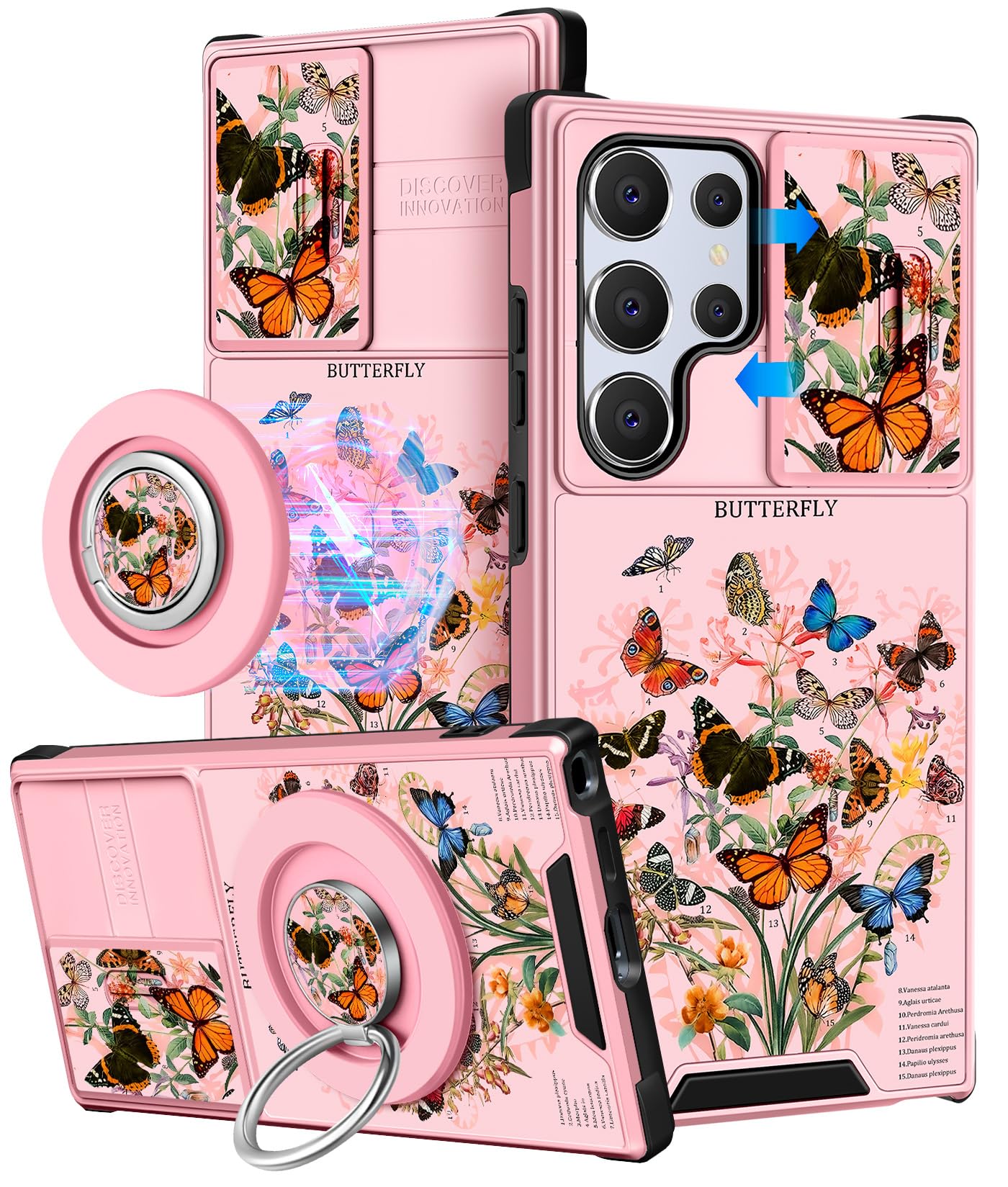 Funermei for Samsung Galaxy S24 Ultra Case - [2in1] Women Cute Girls Phone Cover Girly Aesthetic Butterfly Unique Design Camera Cover Compatible with