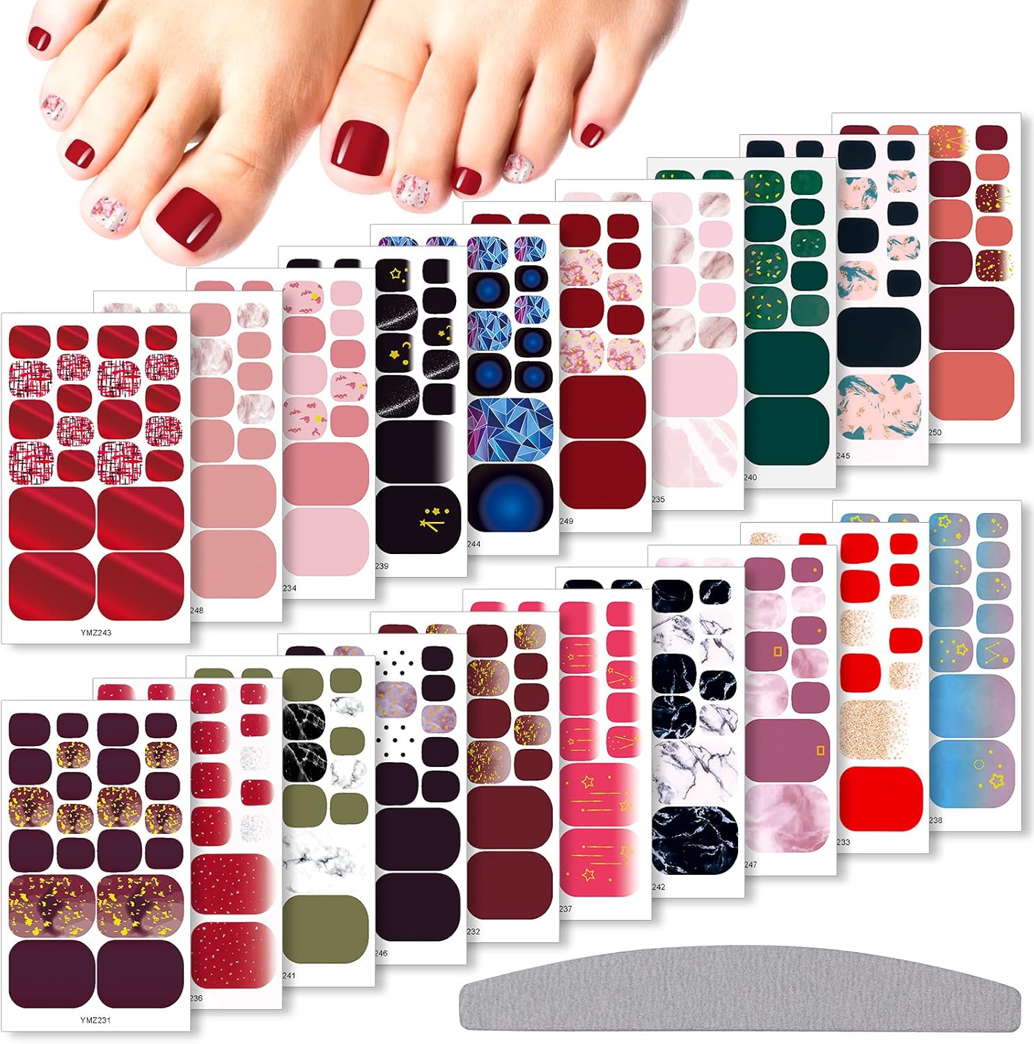 EBANKU 20 Feuilles Bandes d’Ongles d'Orteils 3D Autocollant d’Ongles